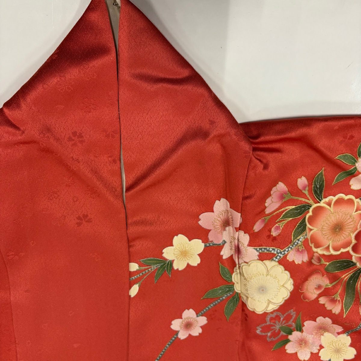 振袖禮服 身長160.5cm 袖長62.5cm S 雙層 蝶 櫻花 金絲 金銀彩 鮭粉色 純蠶絲 秀品級
