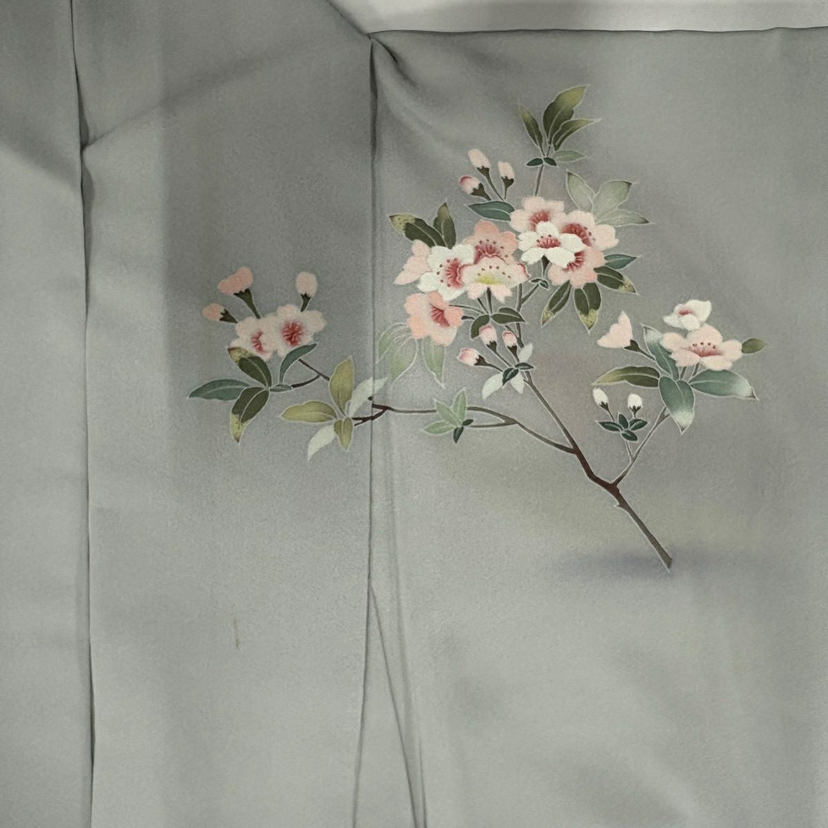 訪問服 身長157cm 袖長62cm S 雙層 櫻 草花紋紋 漸層 灰色 純蠶絲 秀品級