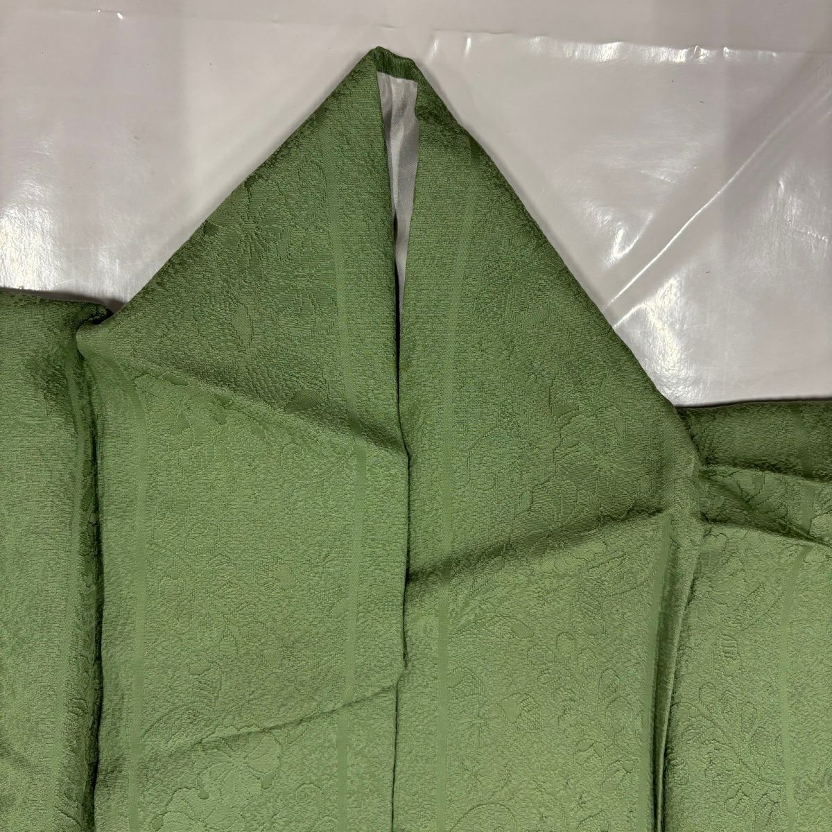 付下 身長160cm 袖長66.5cm M 雙層 草花紋紋 刺繡 金線 淺綠 純蠶絲 優品級