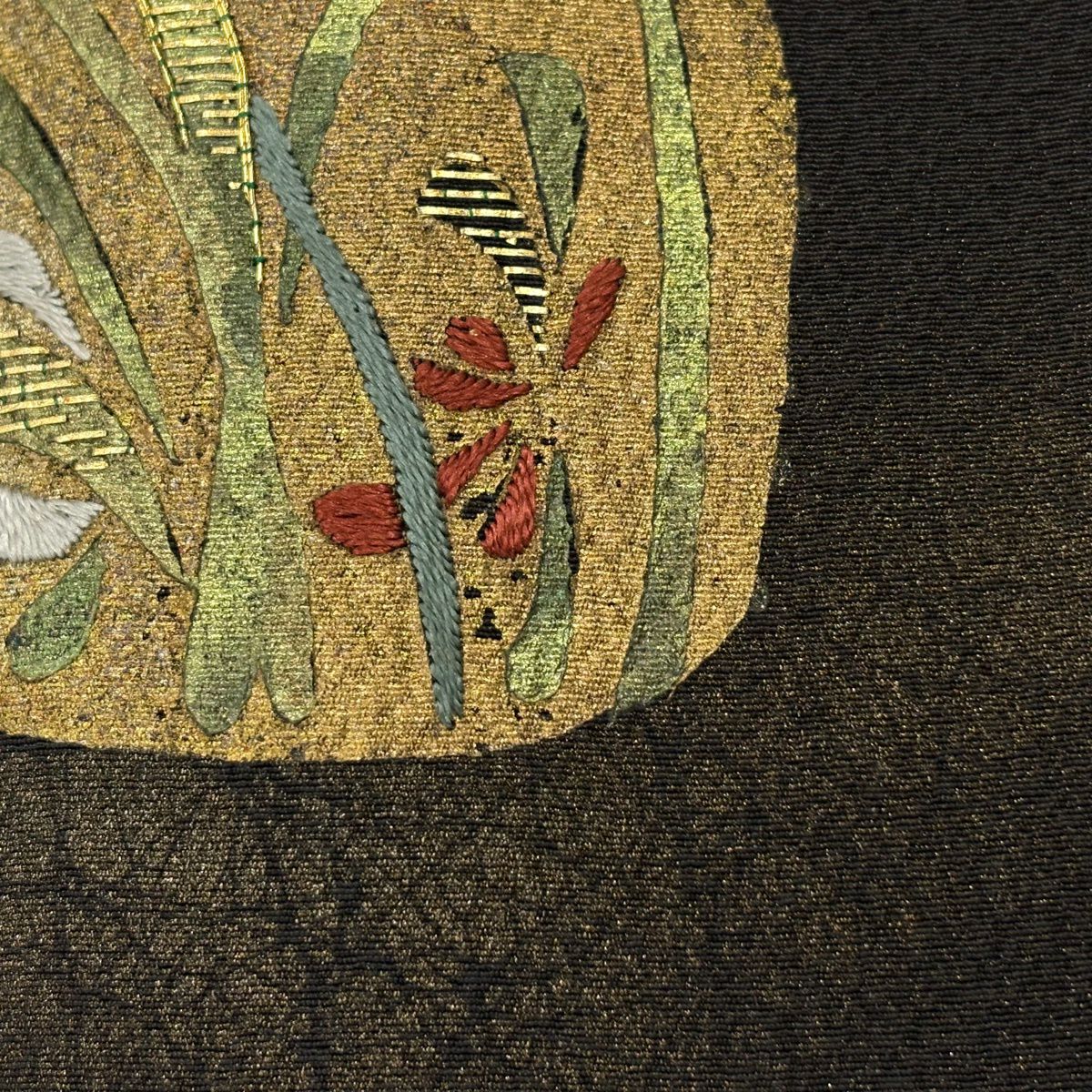 訪問服 身長160cm 袖長65cm M 雙層 草花紋紋 霞 金金箔 金銀彩 焦茶 純蠶絲 秀品級