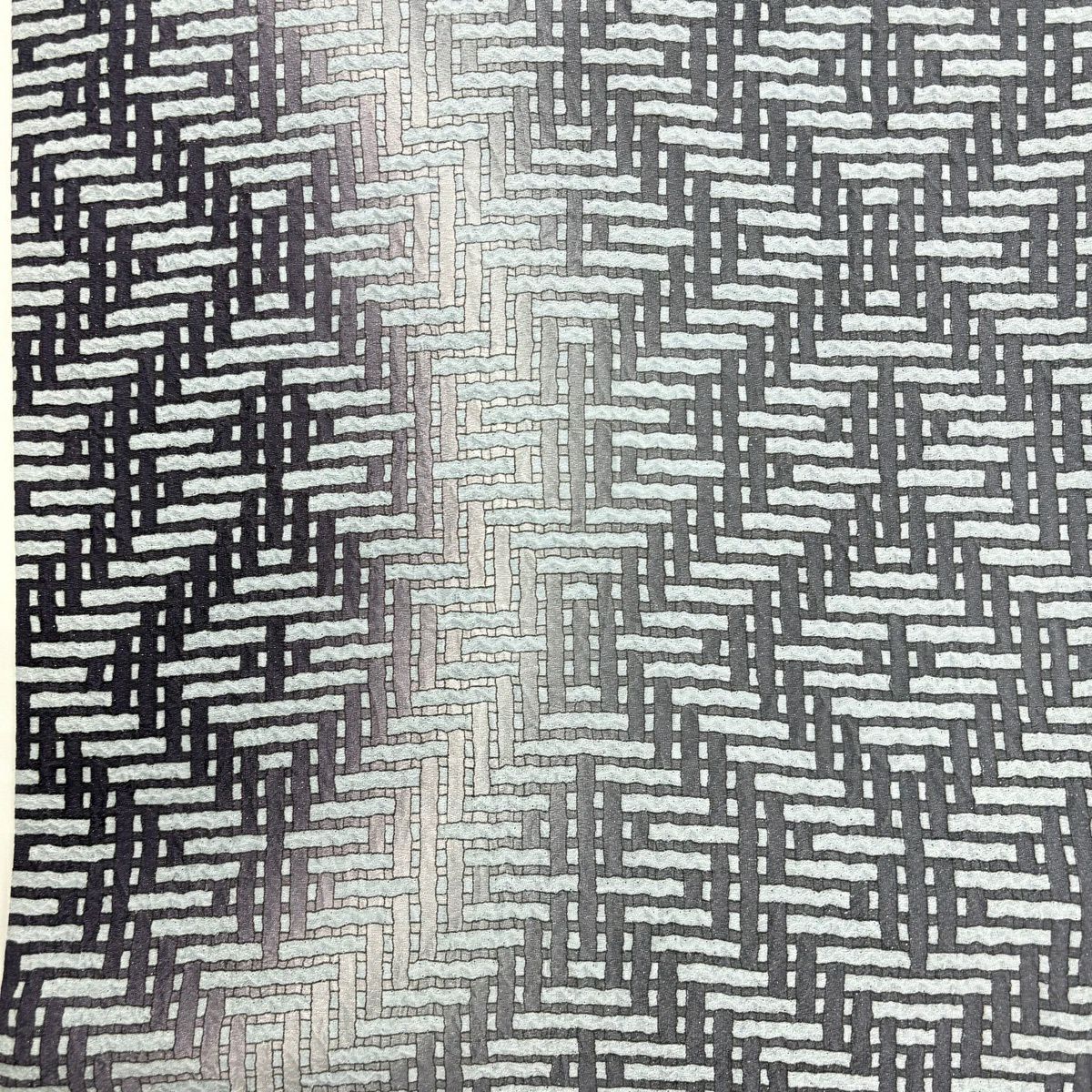 【美品】訪問服 身長159cm 袖長64cm M 雙層 袋名古屋帶套裝 紬織織 幾何圖案 茶 純蠶絲 優品級