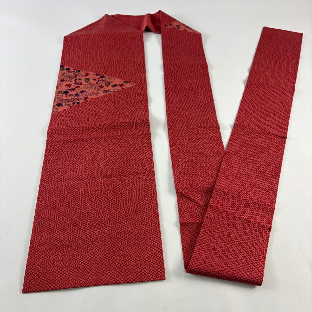【美品】名古屋帶 優品級 花鳥 疋田紋 茜 純蠶絲