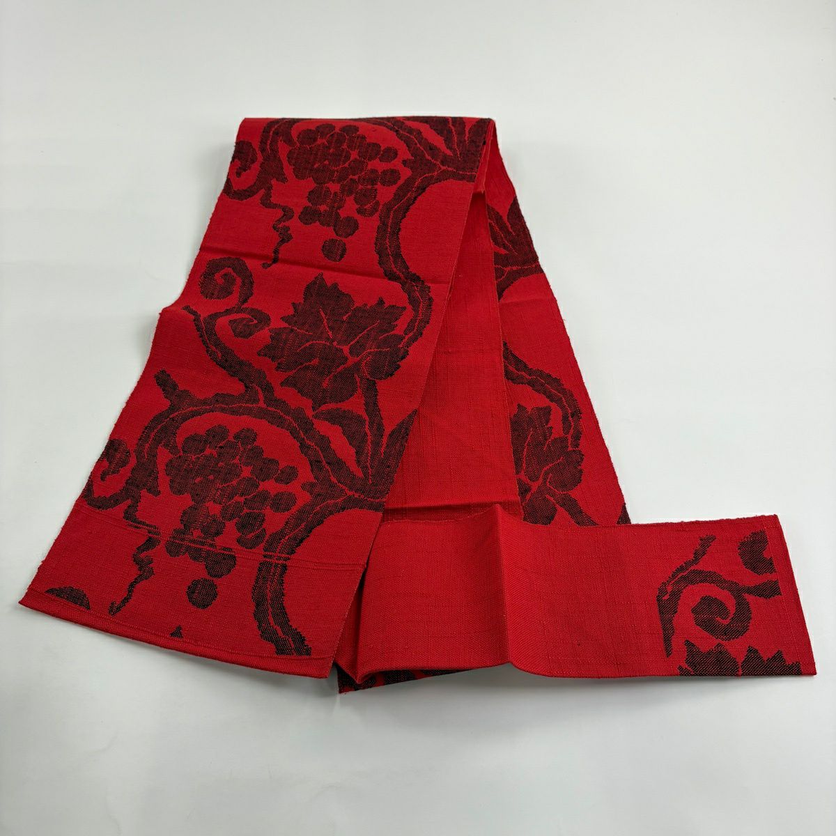 名古屋帶 優品級 紬織織 八寸名古屋帶 隧道仕立 関西仕立 葡萄 紅 純蠶絲