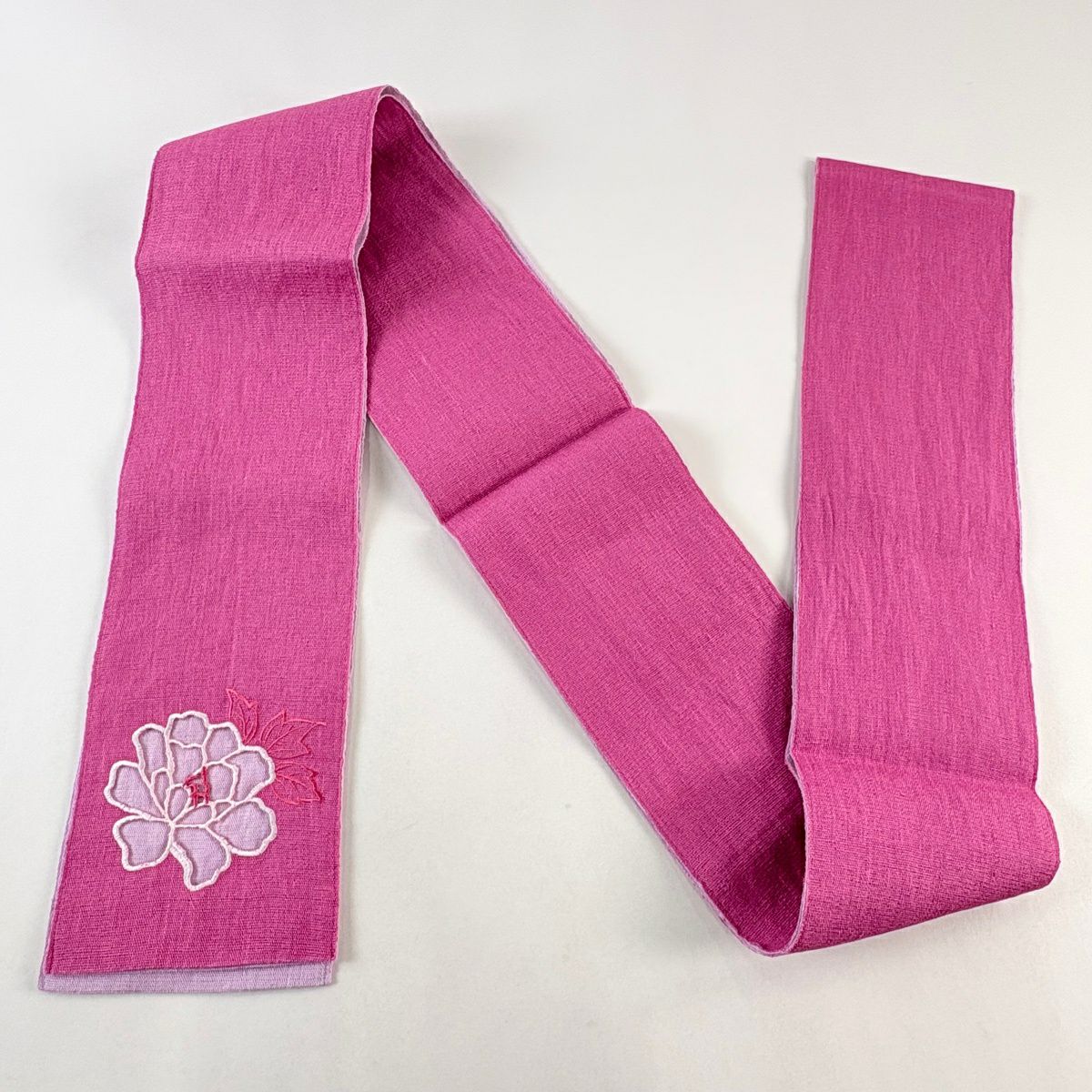 【美品】半幅帶 優品級 夏帶 單點圖案 深粉紅 麻