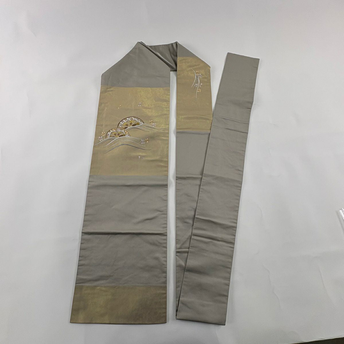 名古屋帶 秀品級 片輪車 櫻花 刺繡 金金箔 金純蠶絲