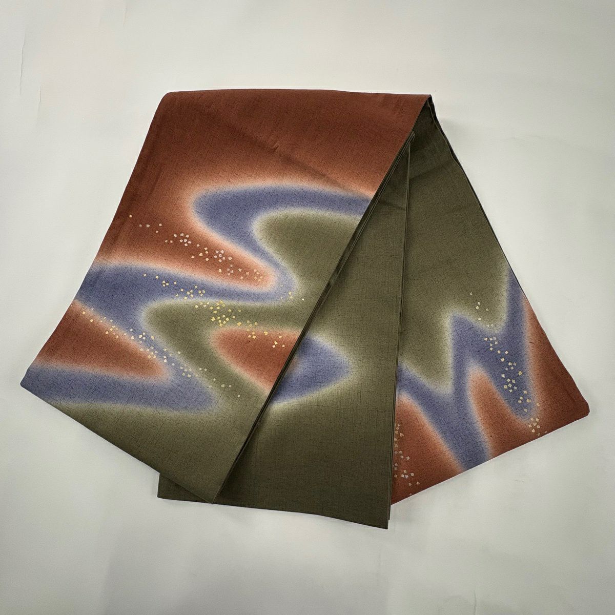 【美品】 袋帶 秀品級 紬織織 流水 金金箔散佈紋 金銀彩 紅茶 大鼓紋 純蠶絲