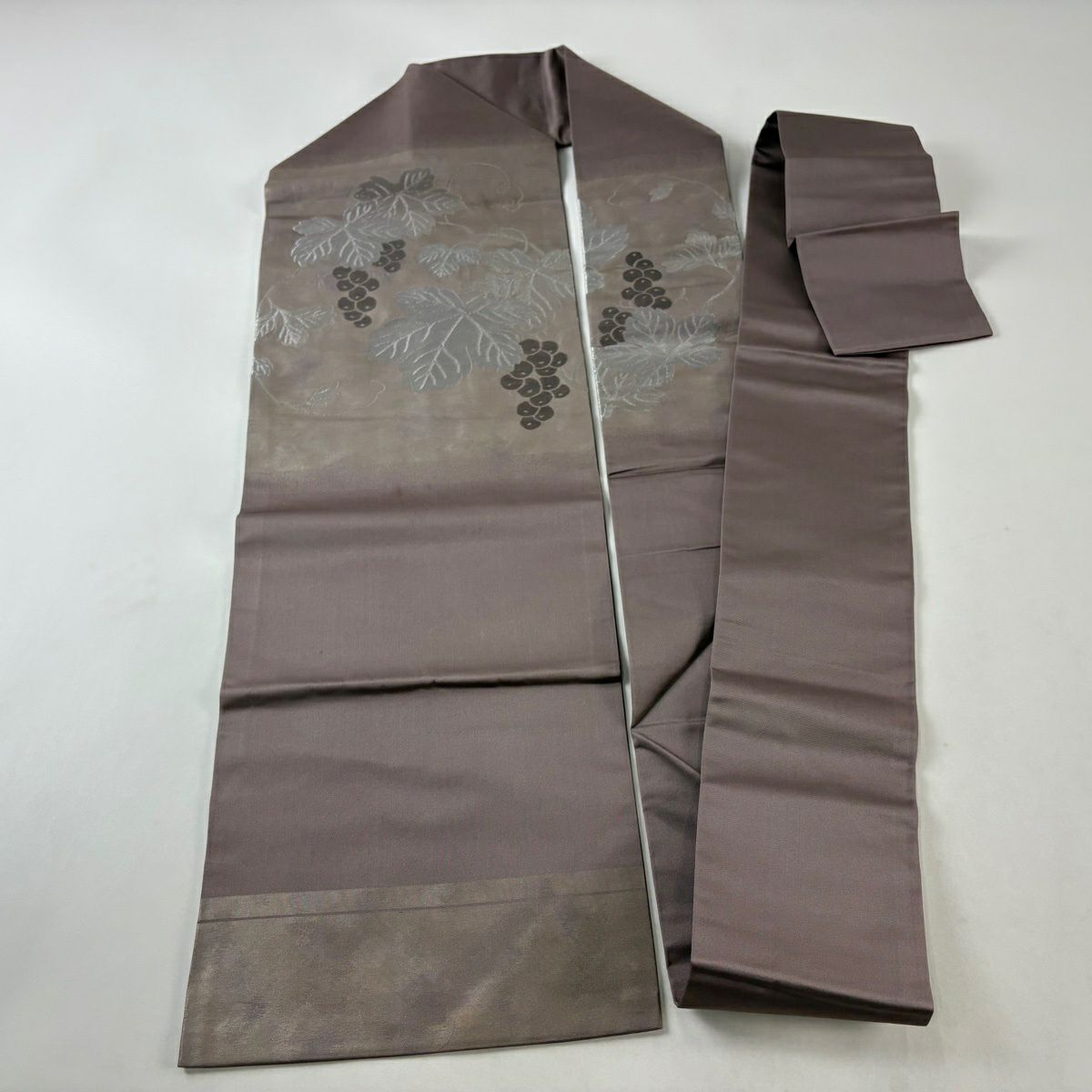 【美品】 名古屋帶 秀品級 葡萄 金銀彩 灰紫 純蠶絲