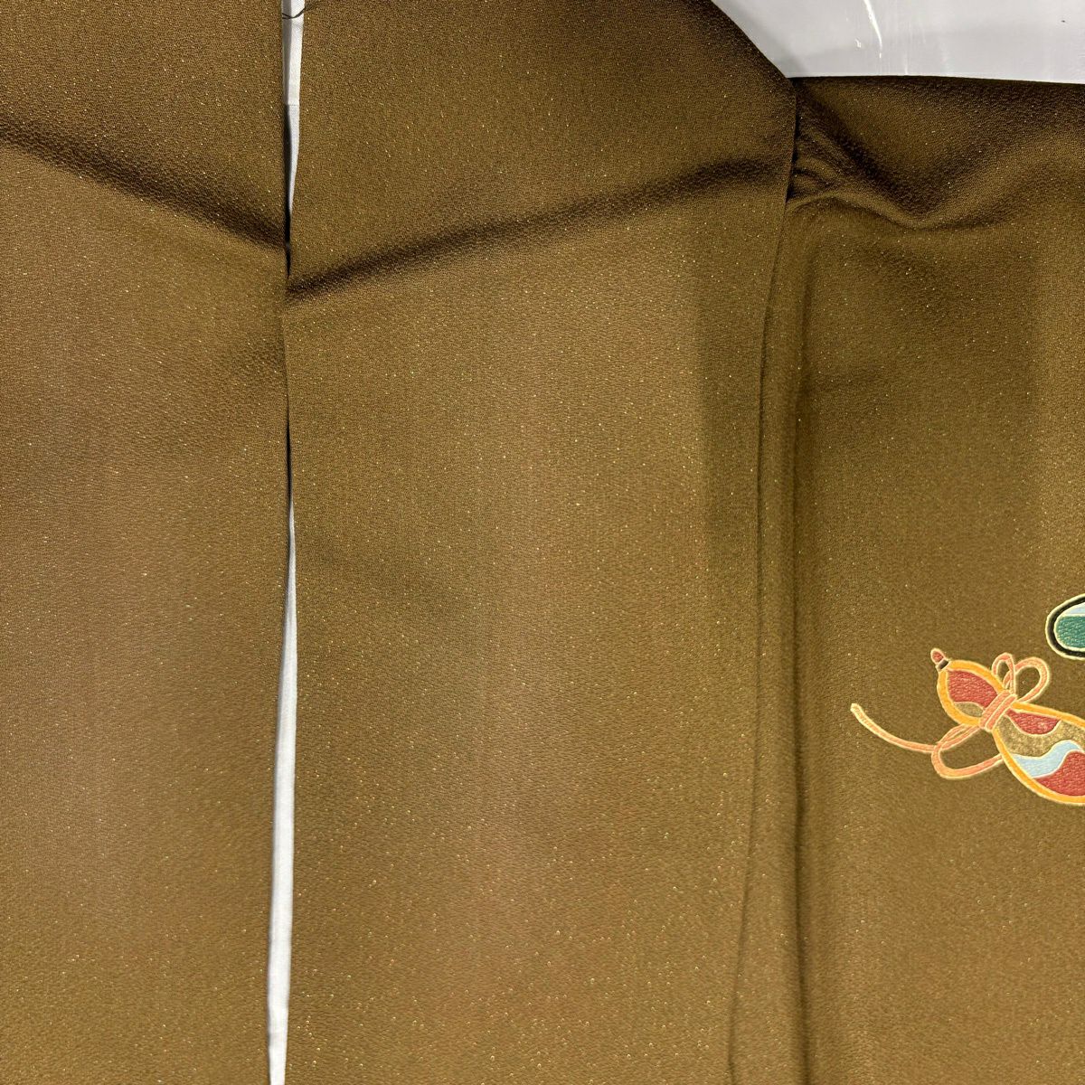 付下 身長160cm 袖長63cm S 雙層 瓢箪 龜甲 金通 金銀彩 茶綠 純蠶絲 秀品級