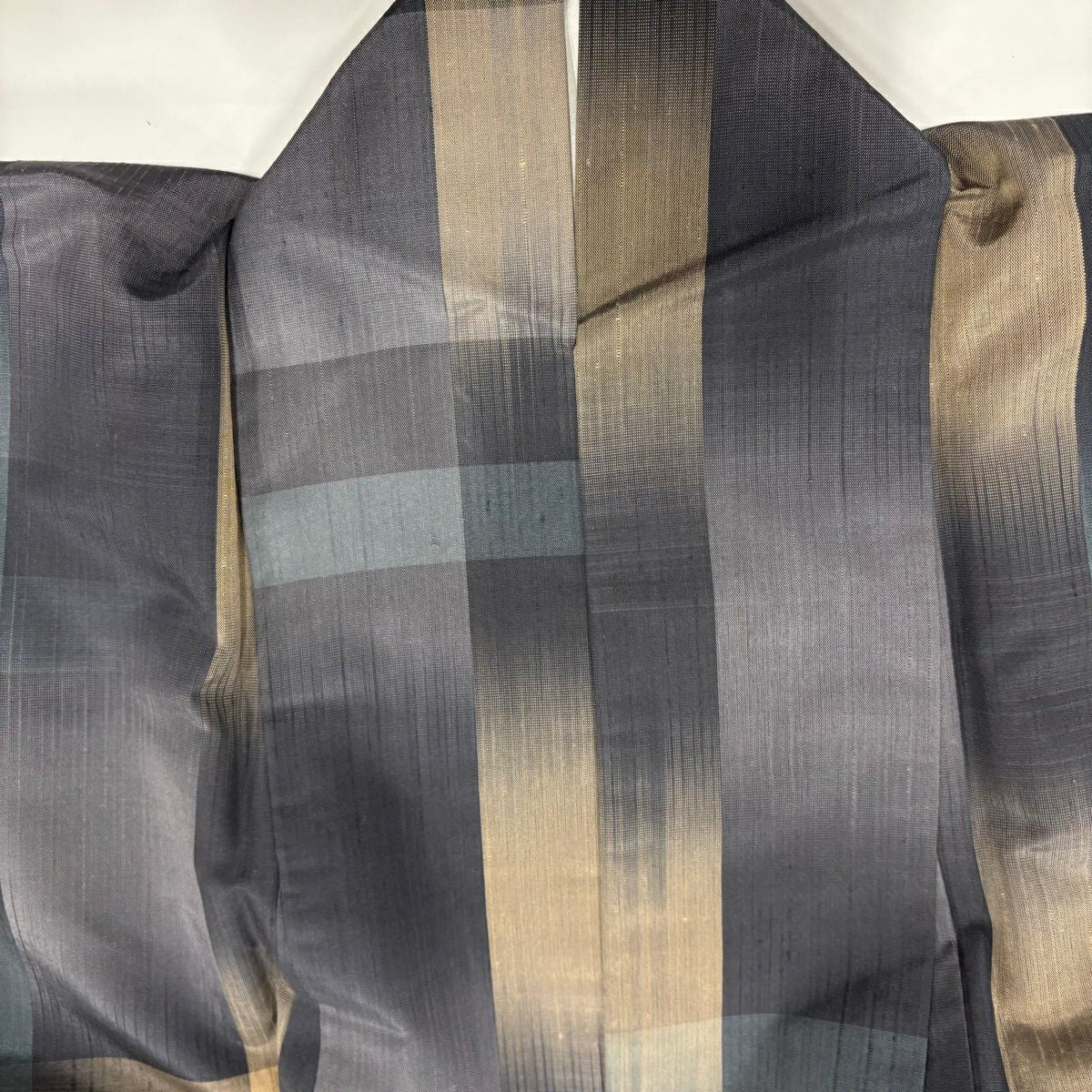 【美品】 紬織 身長158.5cm 袖長64.5cm M 雙層 幾何學 青灰 純蠶絲 秀品級