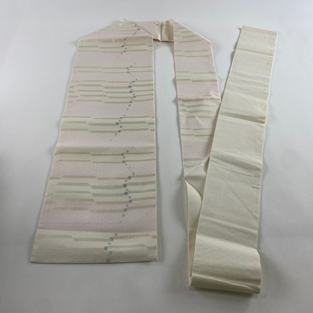 【美品】名古屋帶 名品級 夏帶 幾何學圖案 地紋 漸層 淺粉色 純蠶絲