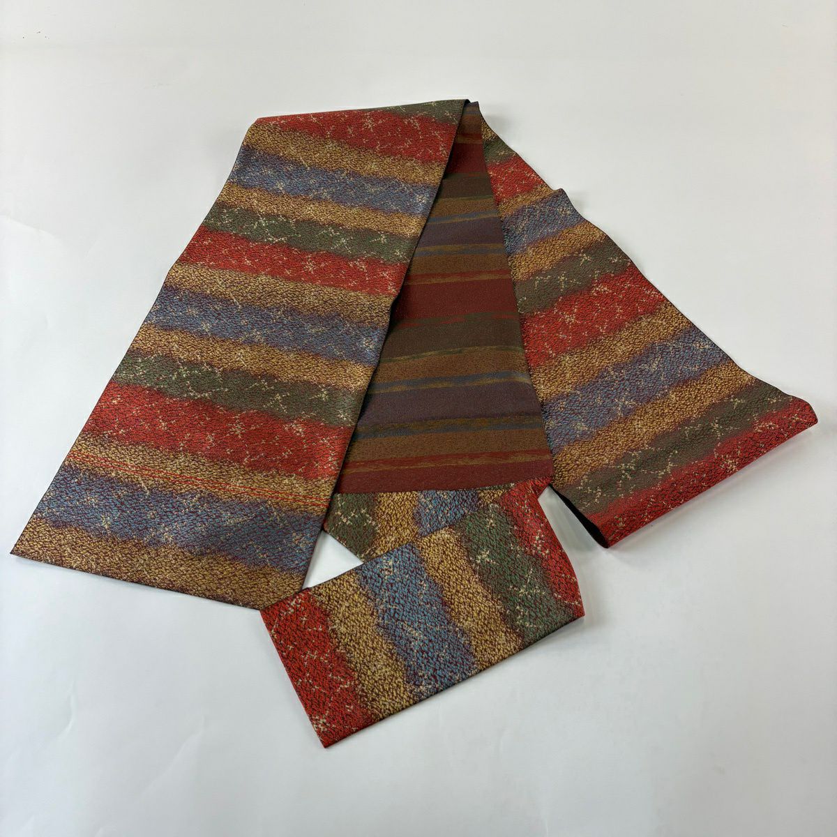 【美品】名古屋帶 優品級 段紋 金絲 紅茶 純蠶絲