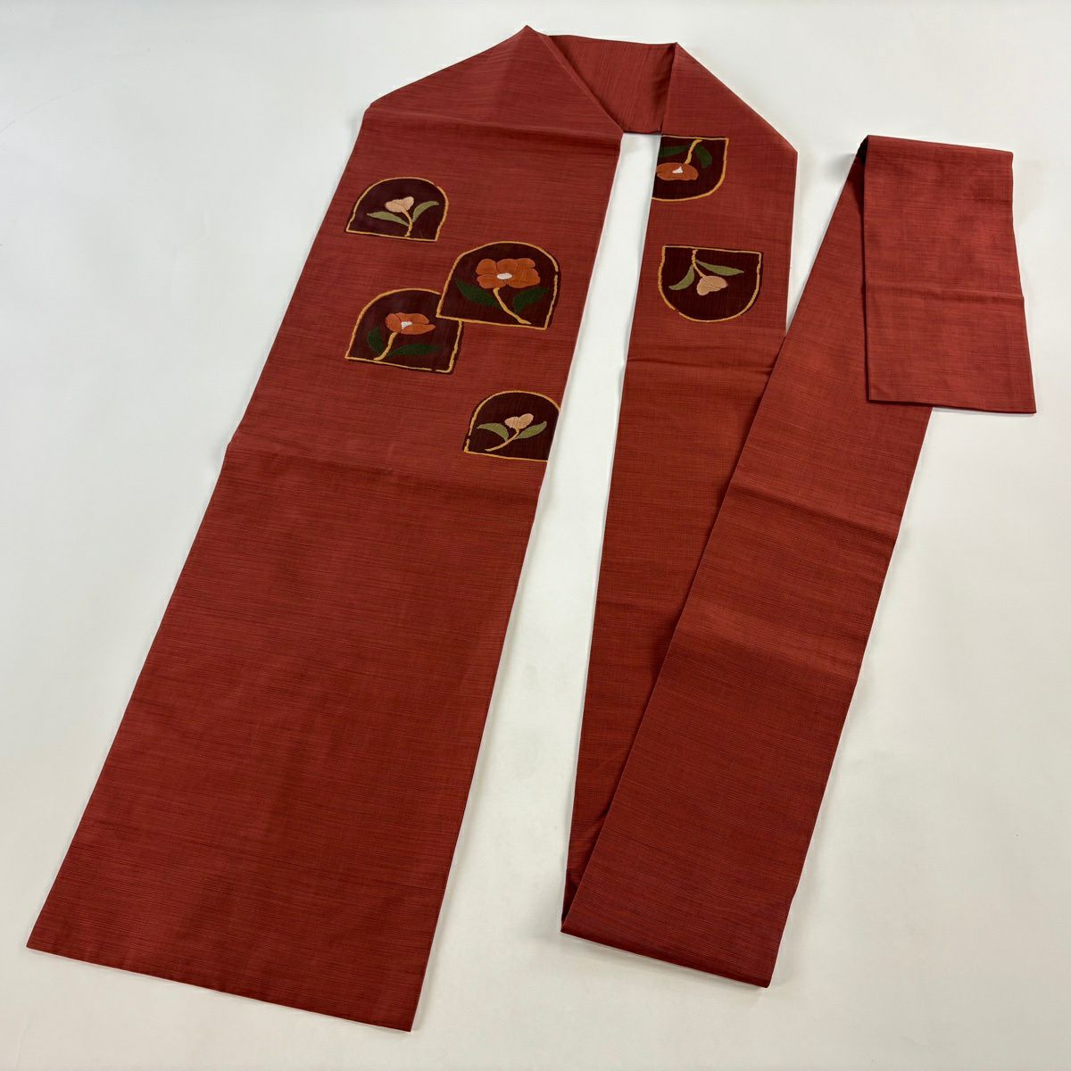 【美品】名古屋帶 優品級 草花紋 紅紫 純蠶絲