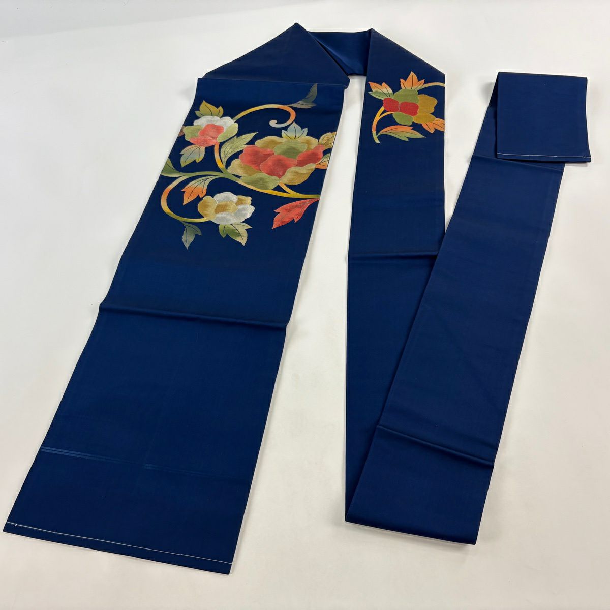 名古屋帶 優品級 花唐草紋 金糸 金金箔 深藍 純蠶絲