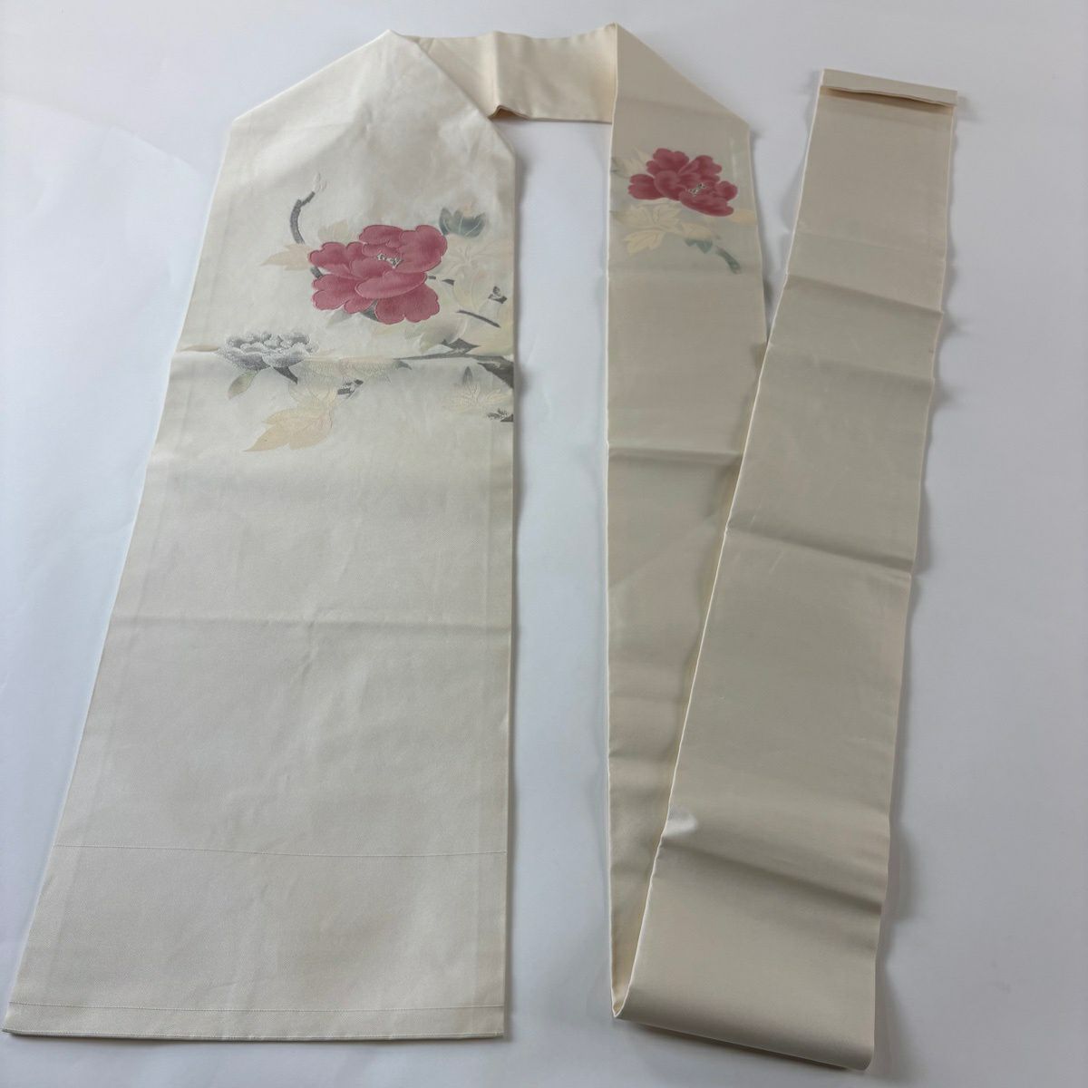 名古屋帶 優品級 牡丹 金金箔 奶油色 純蠶絲