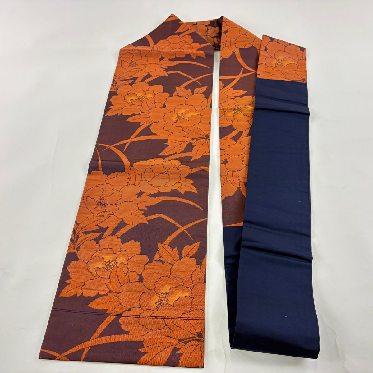 【美品】 名古屋帶 優品級 牡丹 金金箔 茶紫 純蠶絲