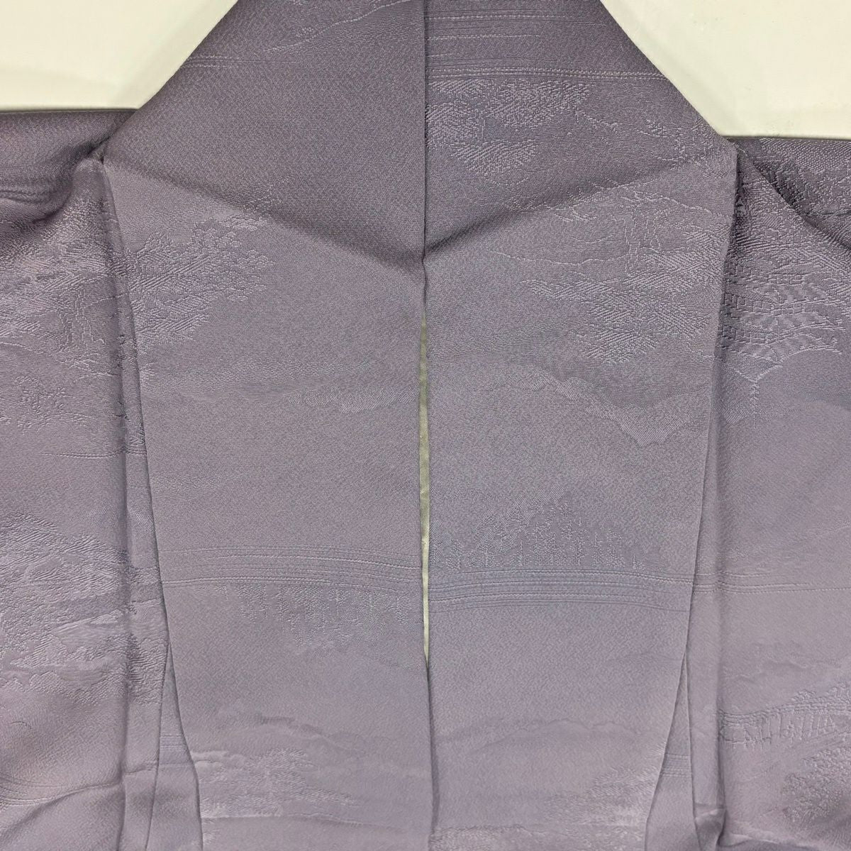 【美品】 小紋 身長158cm 袖長65.5cm M 雙層 建物 松樹 ぼかし 薄紫 純蠶絲 優品級 一つ紋