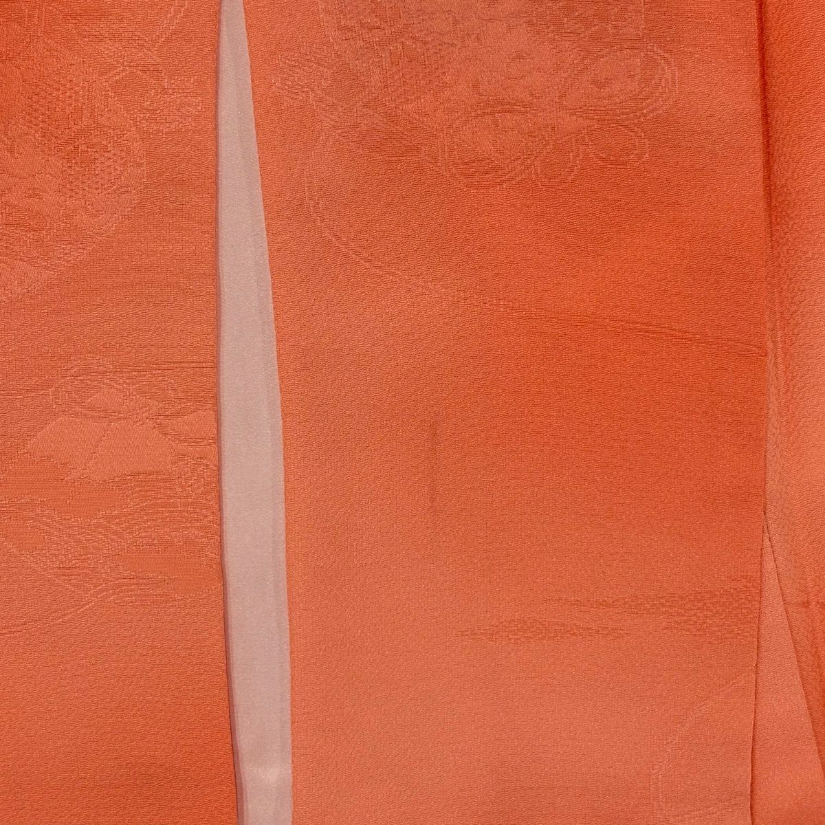 【美品】振袖禮服 身長156cm 袖長64cm M 雙層 巾著 七寶紋 漸層 鮭粉色 純蠶絲 優品級