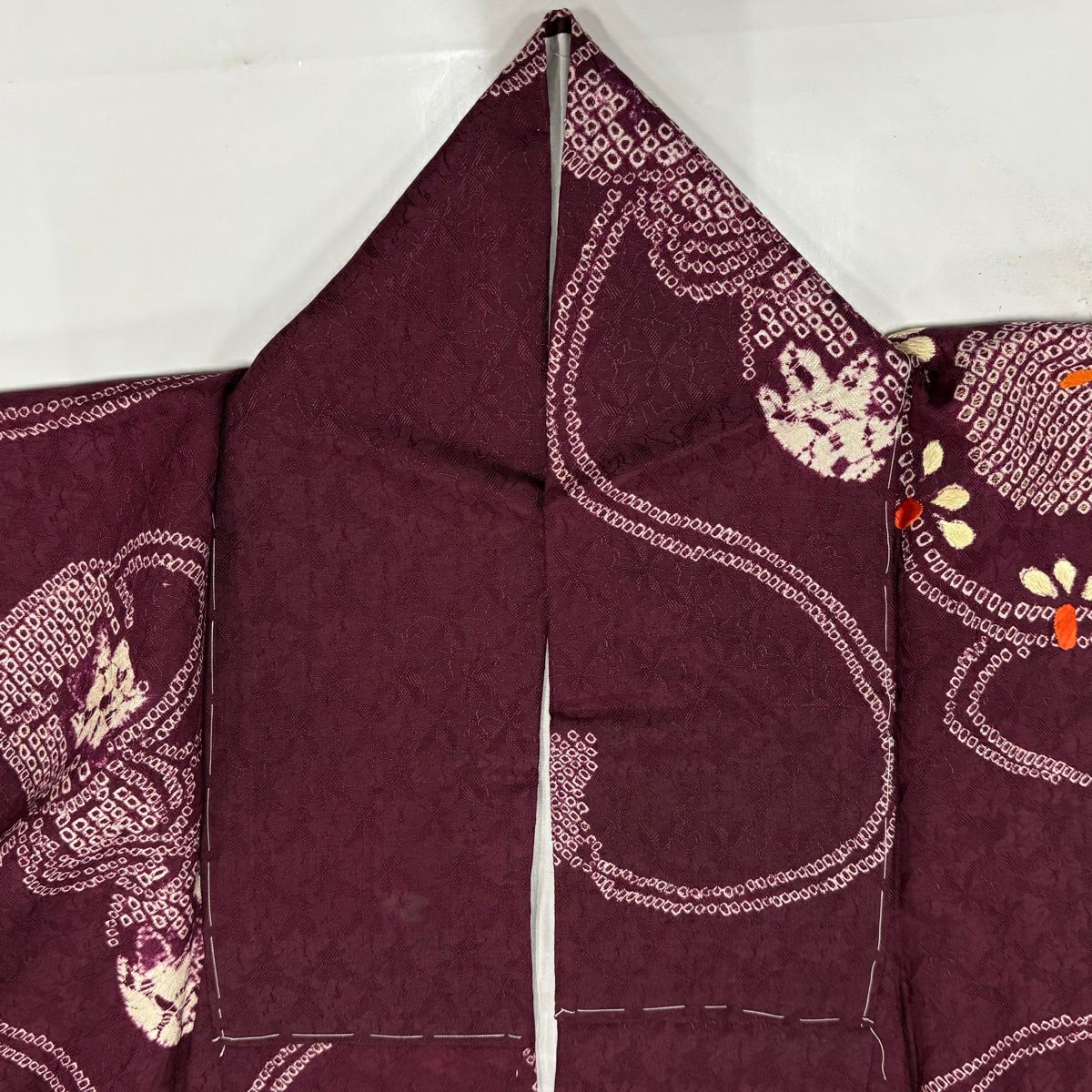 付下 身長151cm 袖長64cm M 雙層 鼓 楓 刺繡 絞染 紅紫 純蠶絲 優品級