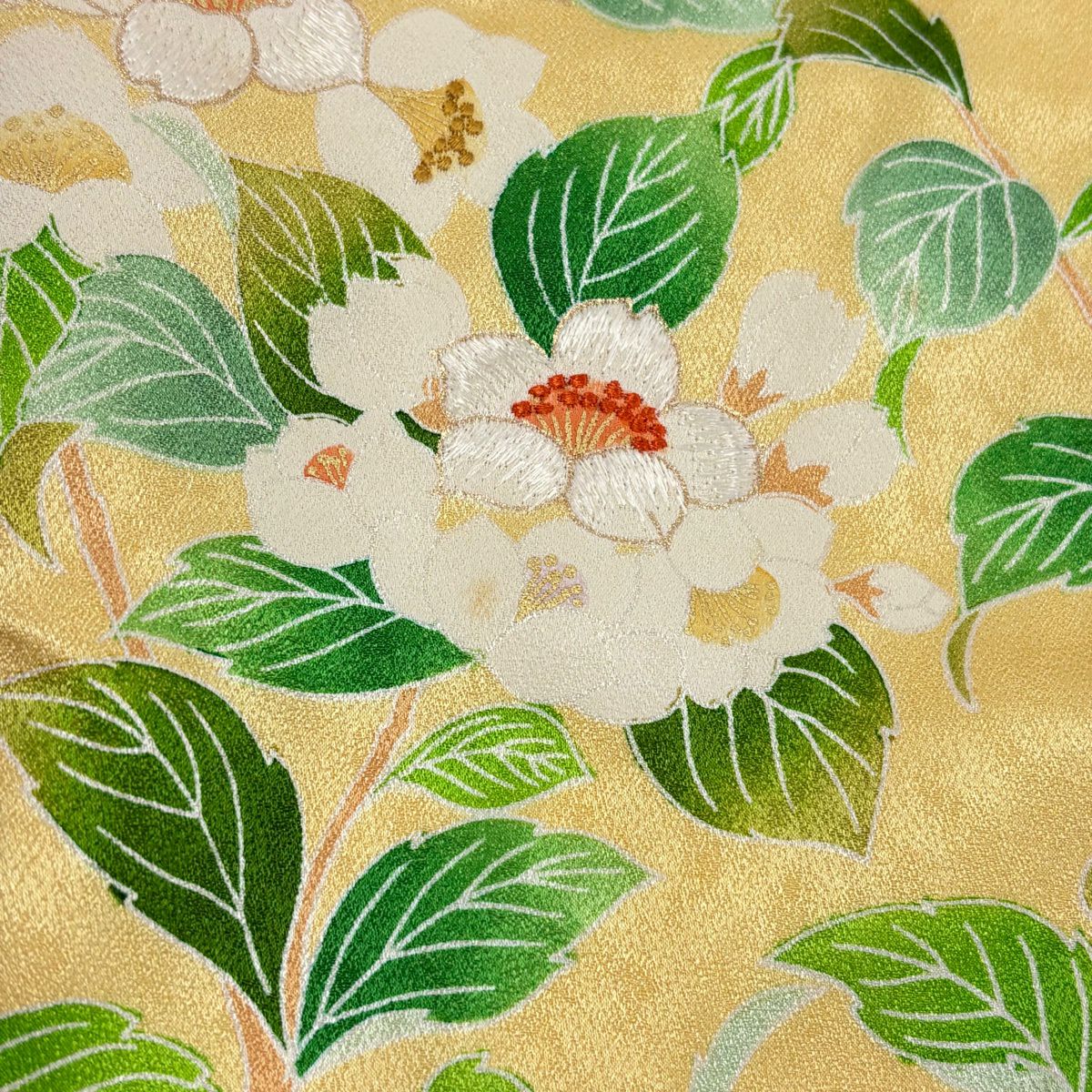 訪問服 身長155cm 袖長63cm S 雙層 枝花 葉與果實 刺繡 金彩裝飾 黃色 純蠶絲 優品級