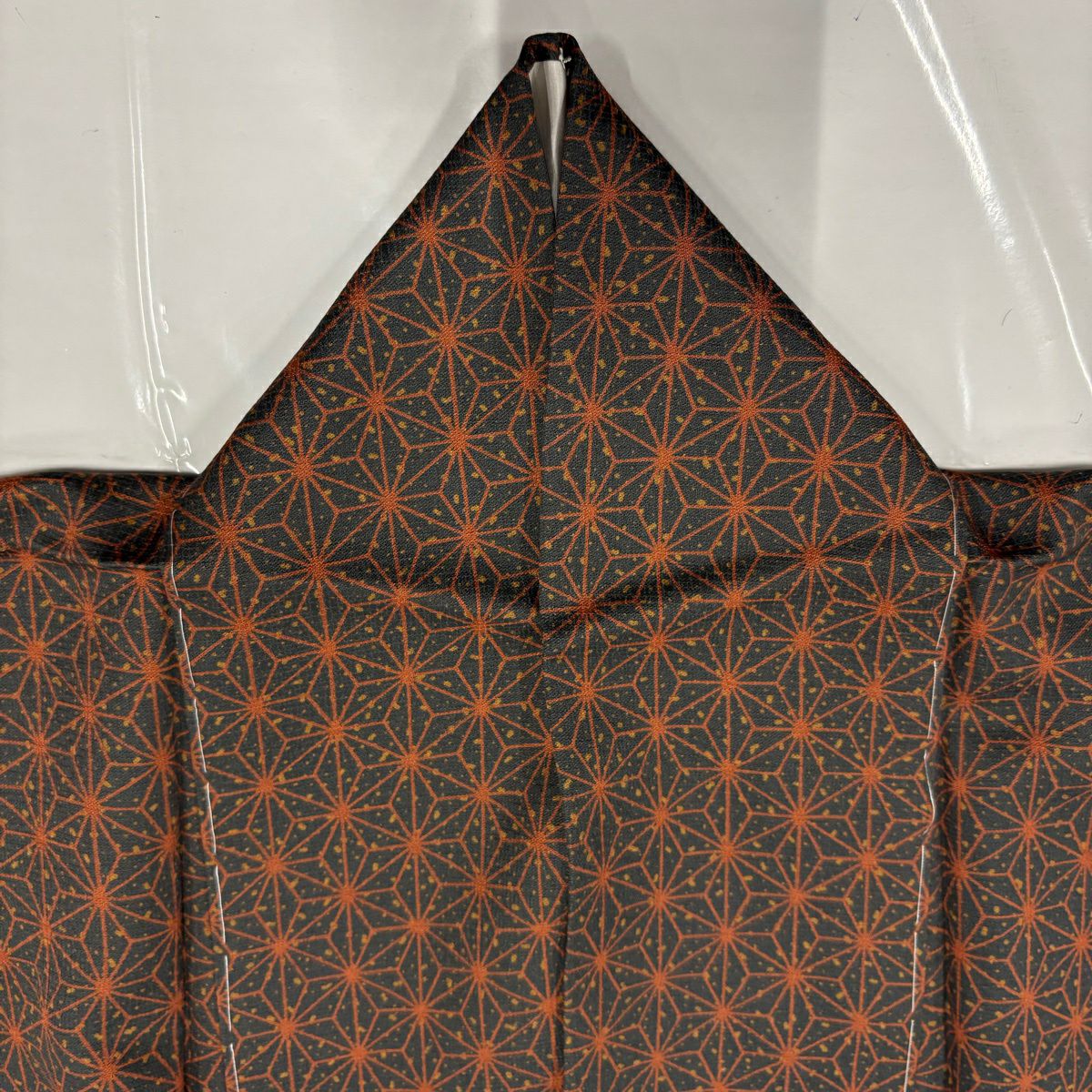 【美品】 小紋 身長150cm 袖長61cm S 雙層 麻葉 灰綠 純蠶絲 優品級