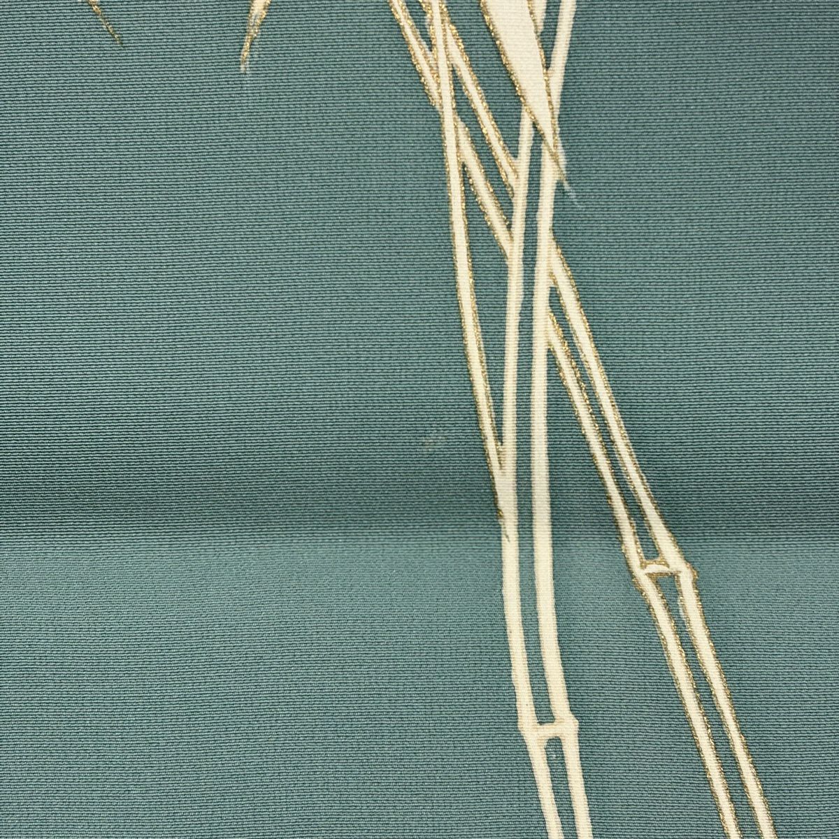 訪問服 身長152.5cm 袖長63.5cm S 雙層 竹子 松樹葉 金糸 金銀彩 薄綠 純蠶絲 秀品級