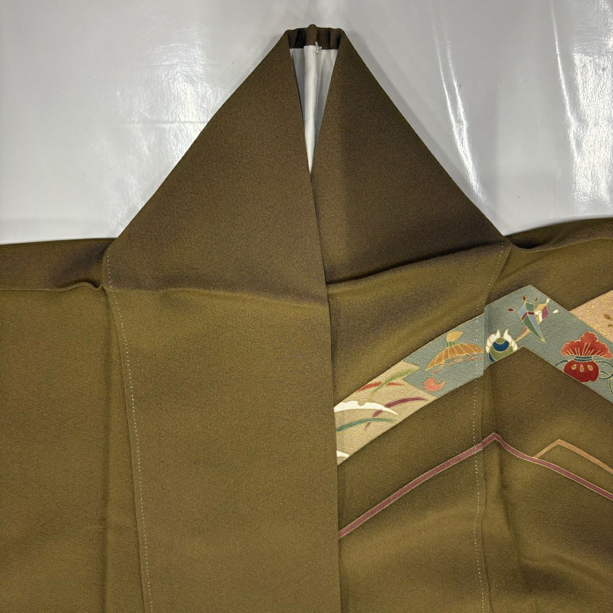 【美品】訪問服 身長164.5cm 袖長67.5cm L 雙層 桐 笠松樹 金銀彩 刺繡 鶯 純蠶絲 秀品級