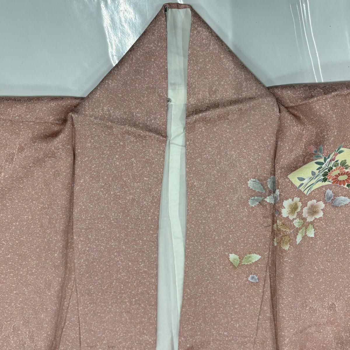 【美品】訪問服 身長161.5cm 袖長67cm M 雙層 扇子面 花鳥 絞染 金彩裝飾 粉紅 純蠶絲 秀品級 一つ紋