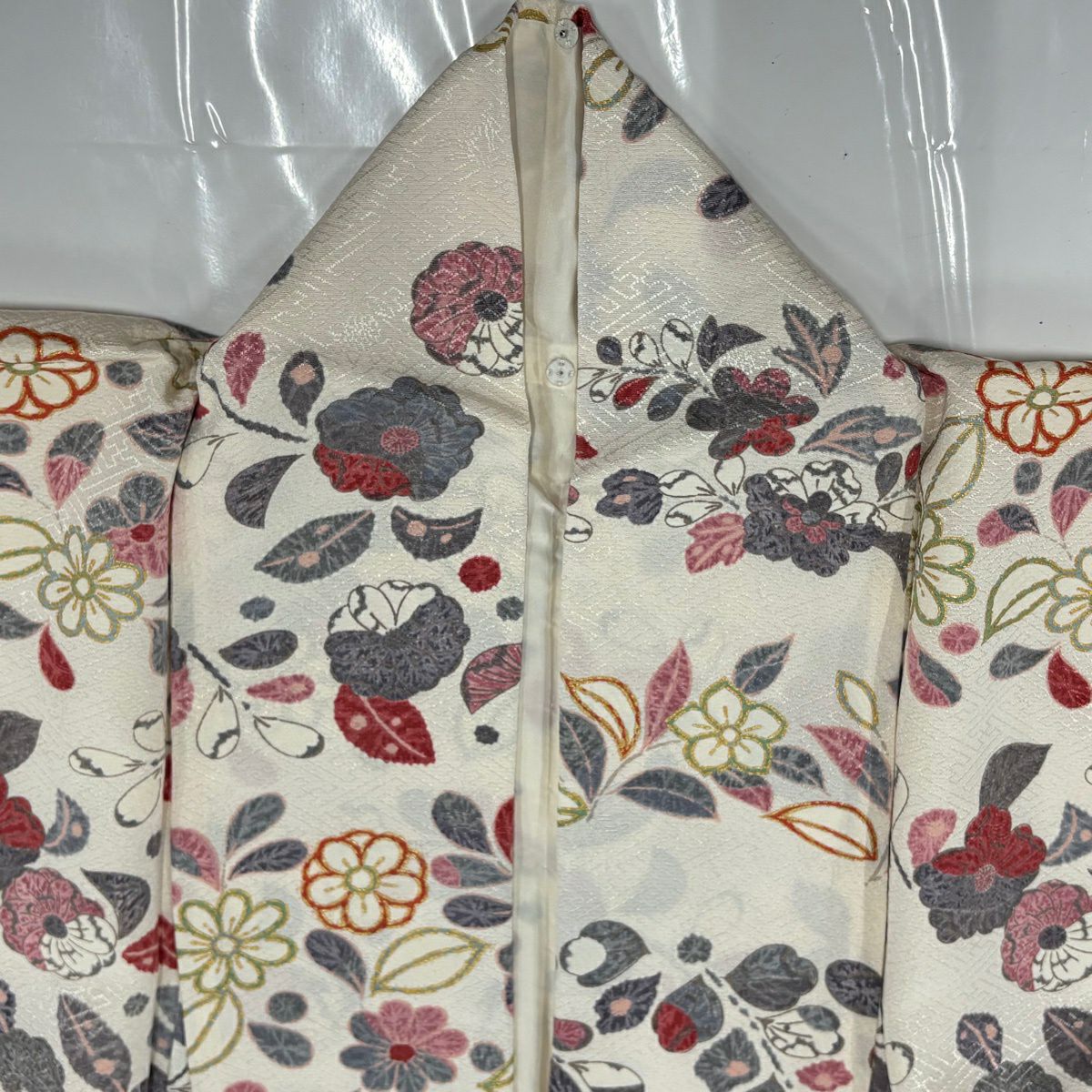 【美品】訪問服 身長156.5cm 袖長62cm S 雙層 草花紋紋 段縞 金銀彩 漸層 奶油色 純蠶絲 優品級