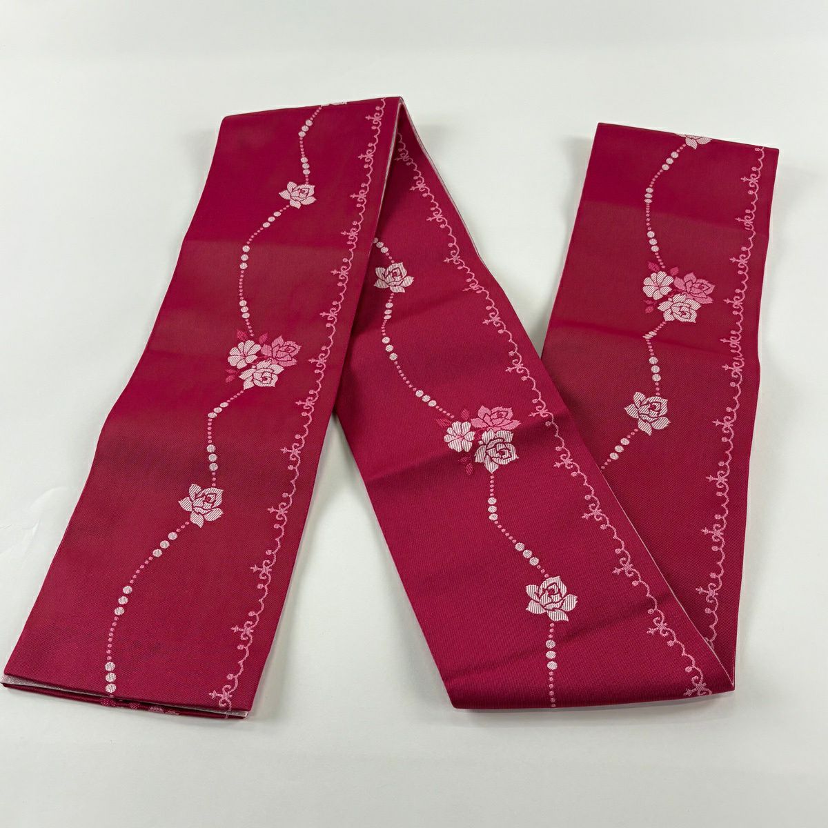 【美品】半幅帶 優品級 薔薇 深粉紅 化纖