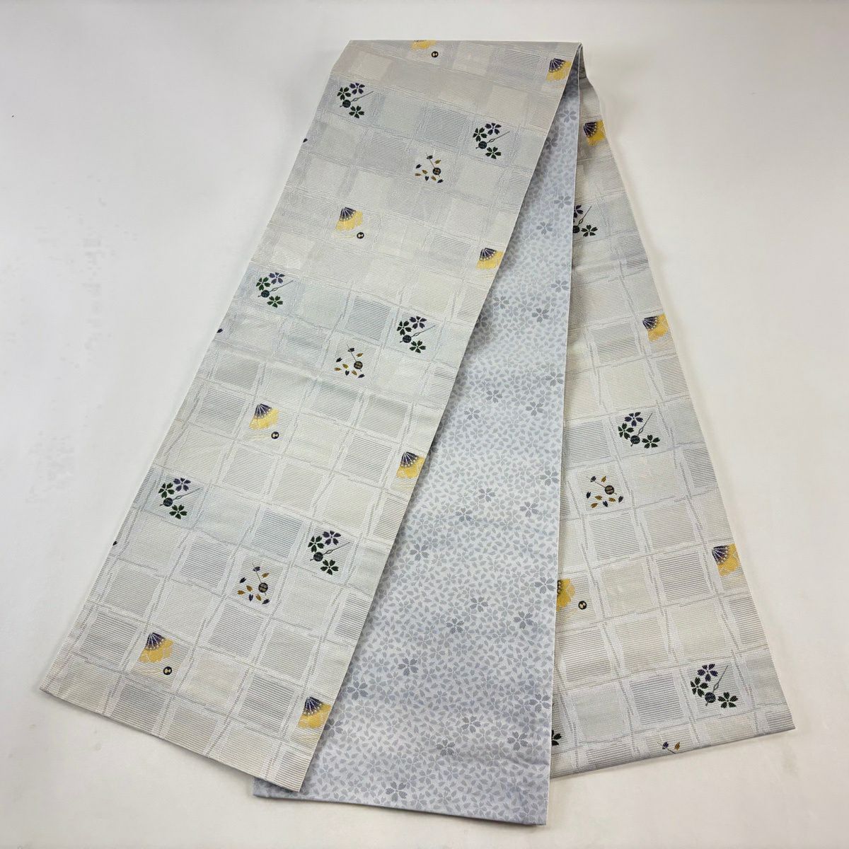 【美品】 袋名古屋帶 優品級櫻花 髮簪 青灰色 化纖