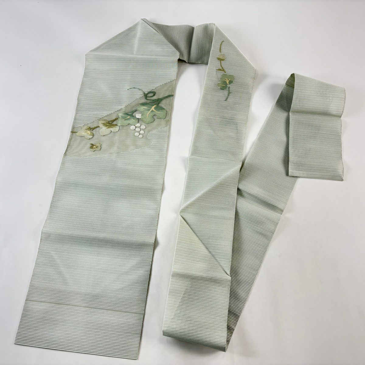 【美品】名古屋帶 優品級 夏帶 葡萄 灰綠 純蠶絲