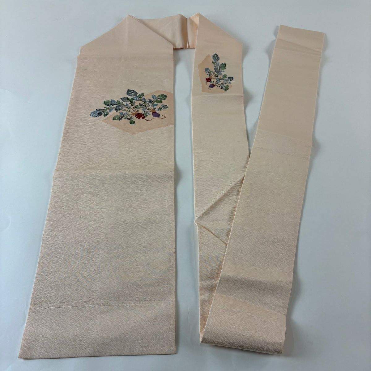 名古屋帶 秀品級 蕪 草花紋紋 縮緬 薄粉紅 純蠶絲