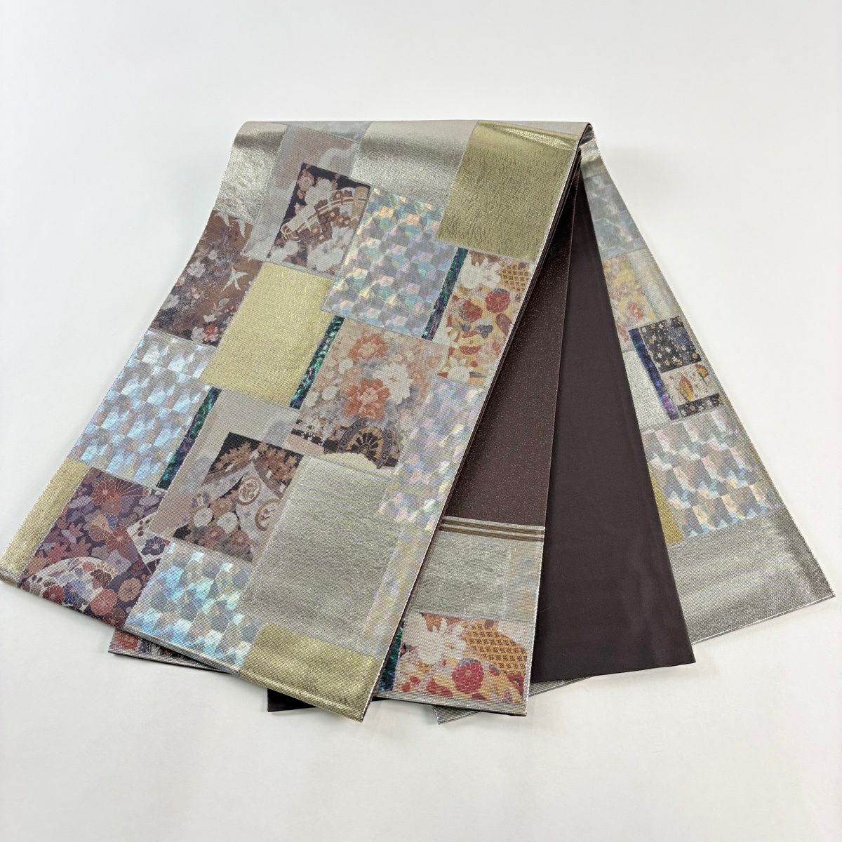 【美品】 袋帶 秀品級 色紙 花車 金金箔 銀 お太鼓圖案 純蠶絲