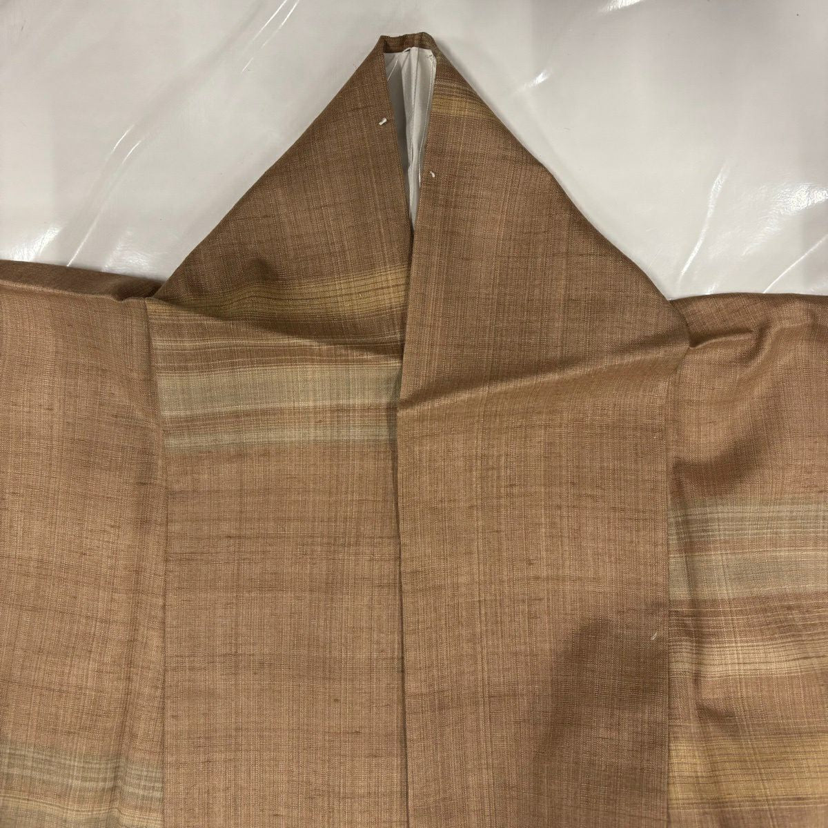 【美品】 紬織 身長160.5cm 袖長64cm M 雙層 段紋 茶 純蠶絲 秀品級