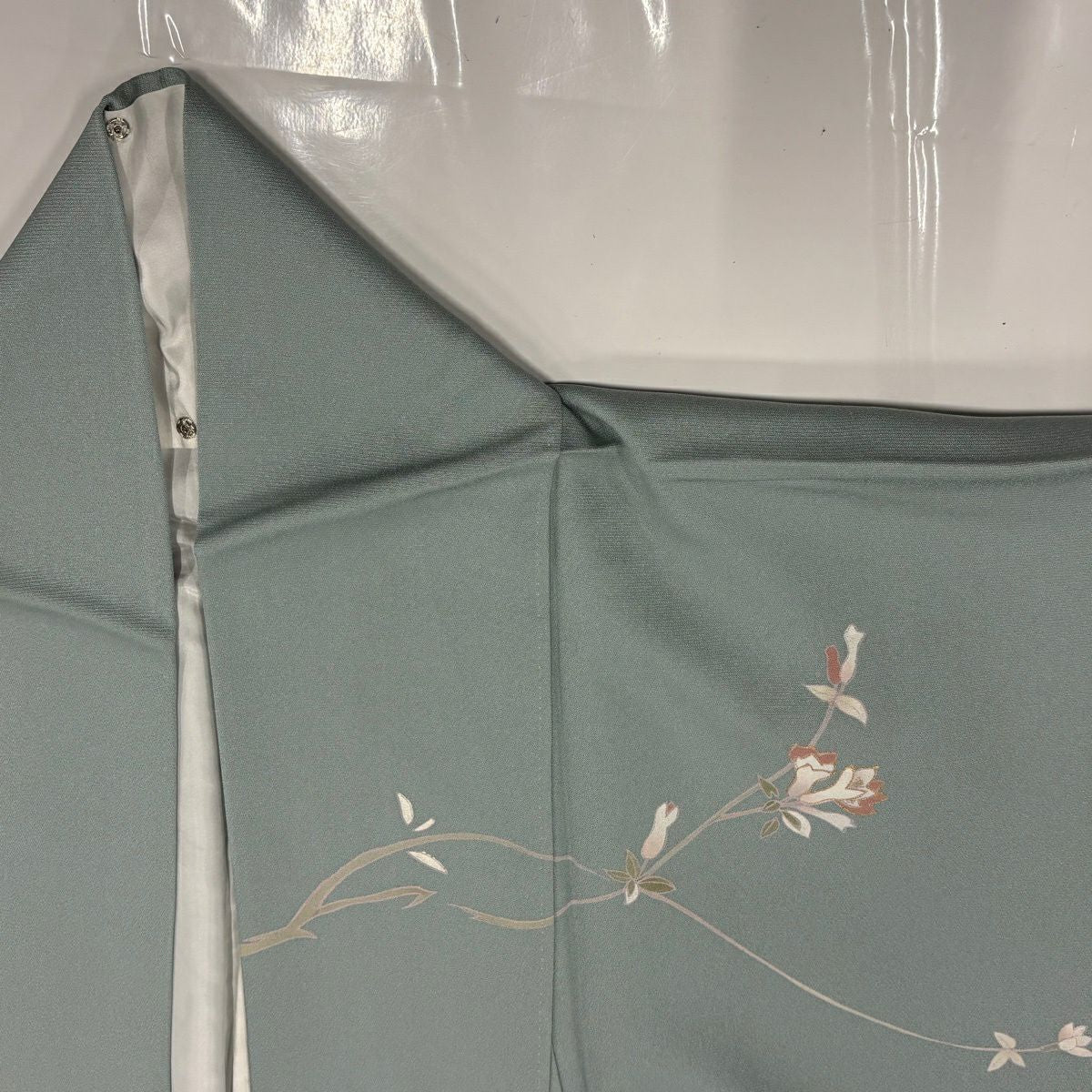 訪問服 身長160.5cm 袖長67.5cm L 雙層 枝花 流水 金絲 金銀彩 青灰 純蠶絲 秀品級