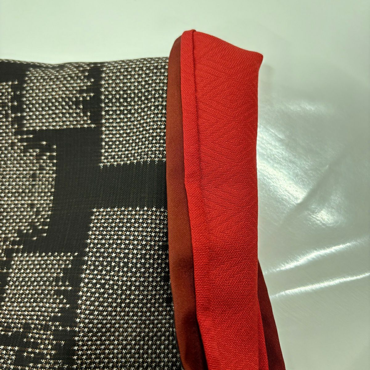 【美品】 紬織 身長170cm 袖長66.5cm M 雙層 幾何圖案 焦茶 純蠶絲 秀品級