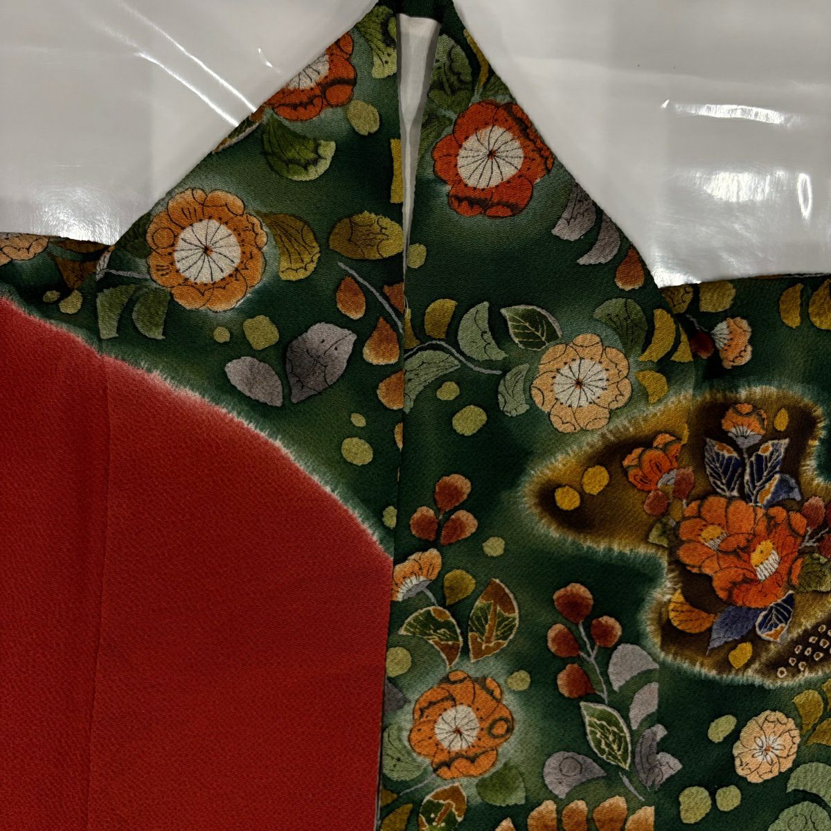 【美品】訪問服 身長160.5cm 袖長66cm M 雙層 辻花染 分色 絹緞 朱 純蠶絲 秀品級