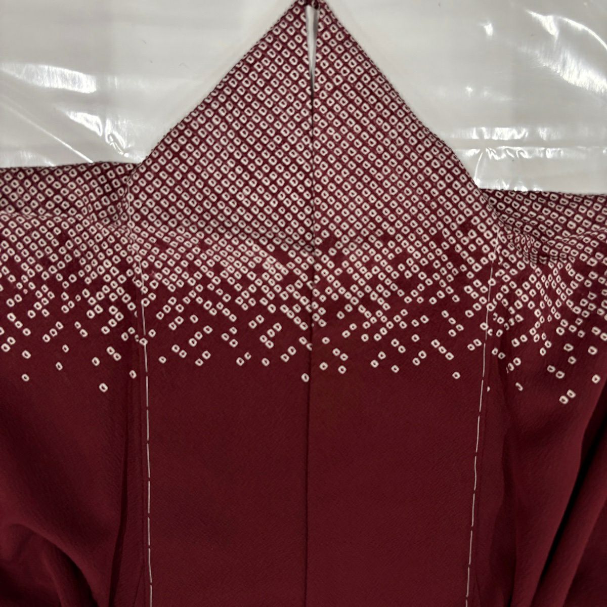 訪問服 身長158cm 袖長63cm S 雙層 葉柄 刺繡 絞染 深紅 純蠶絲 秀品級