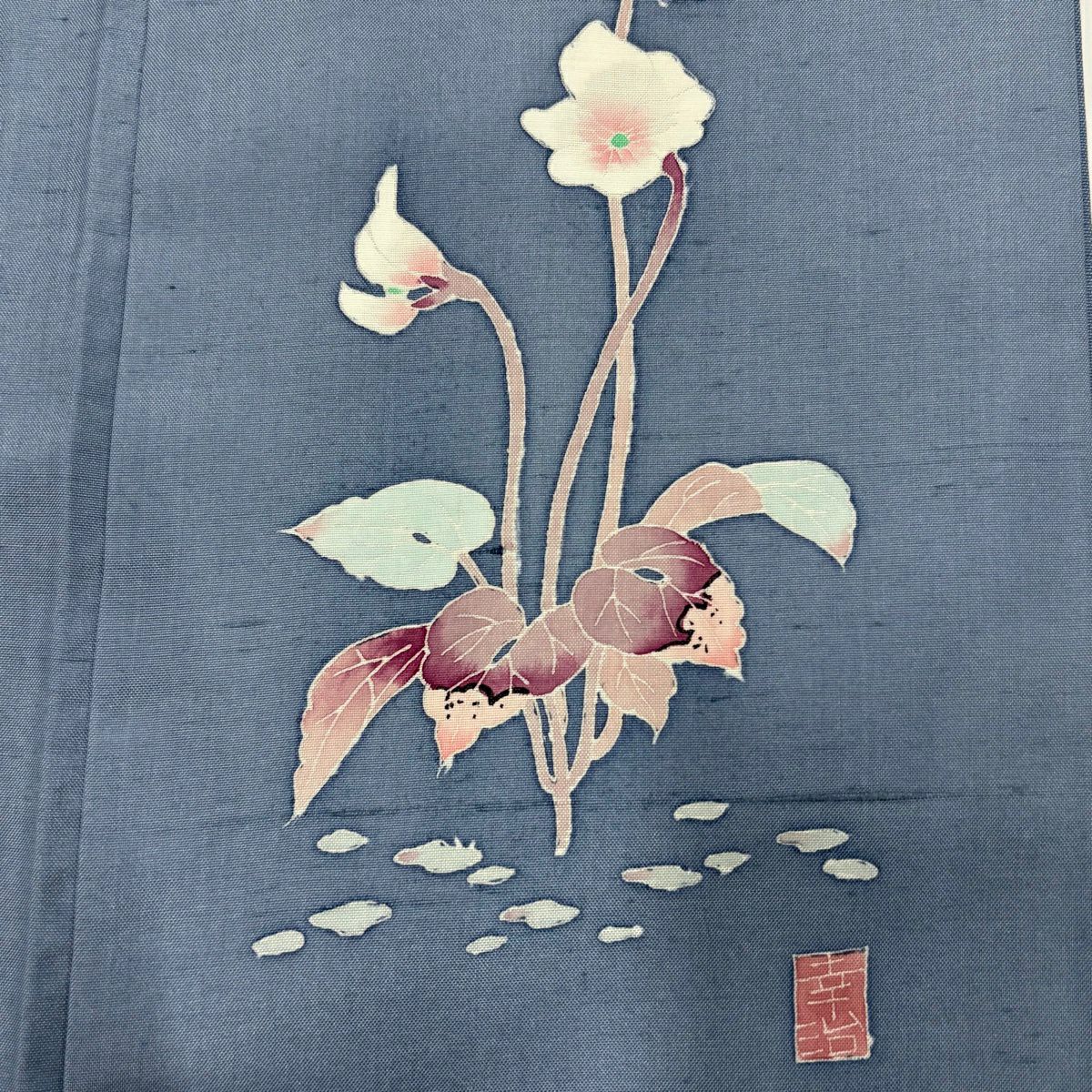 【美品】 紬織 身長154.5cm 袖長65cm M 雙層 岡本幸治 落款あり 水色 純蠶絲 秀品級 一つ紋