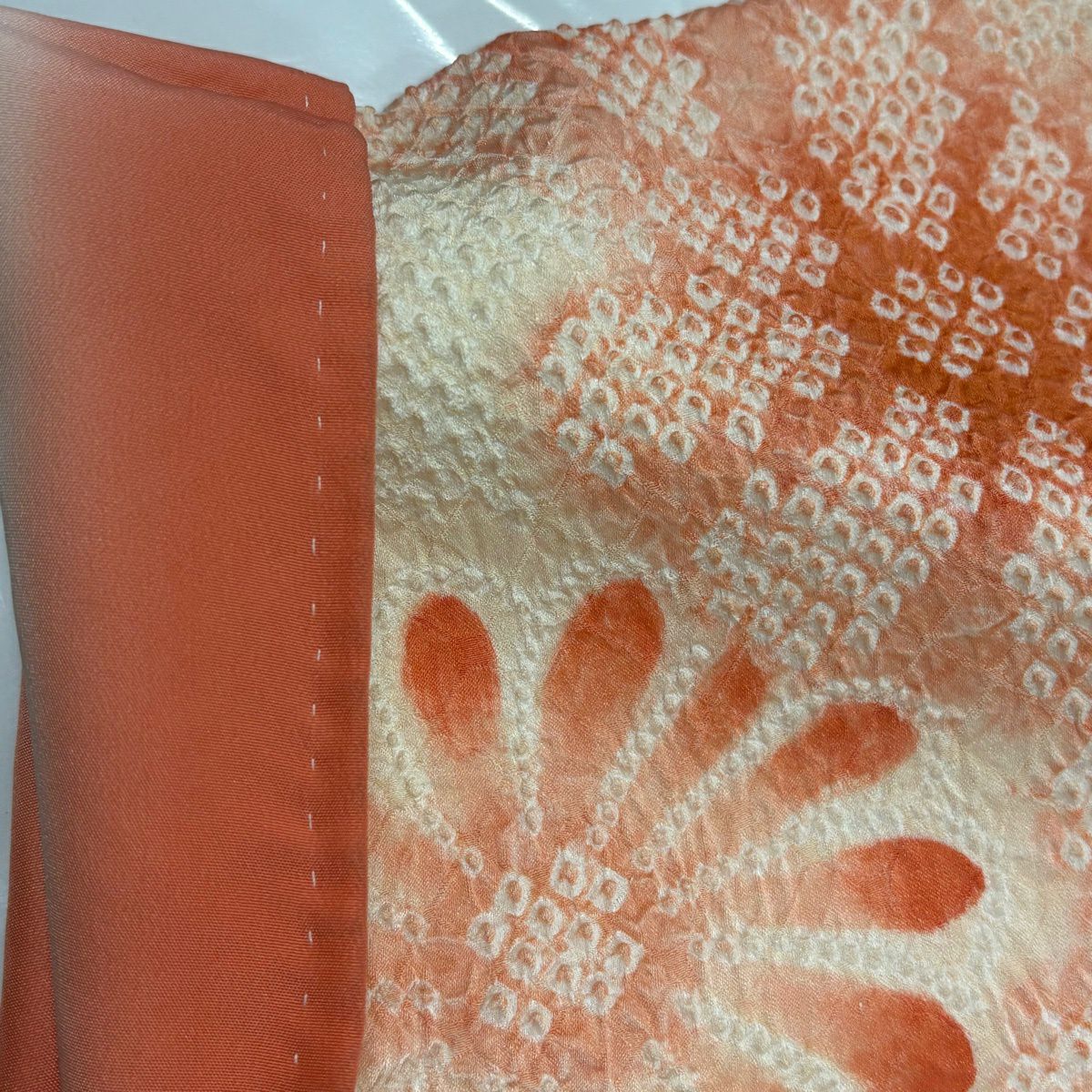 訪問服 身長159cm 袖長65cm M 雙層 紅葉 花 絞染 漸層 淺橙色 純蠶絲 優品級