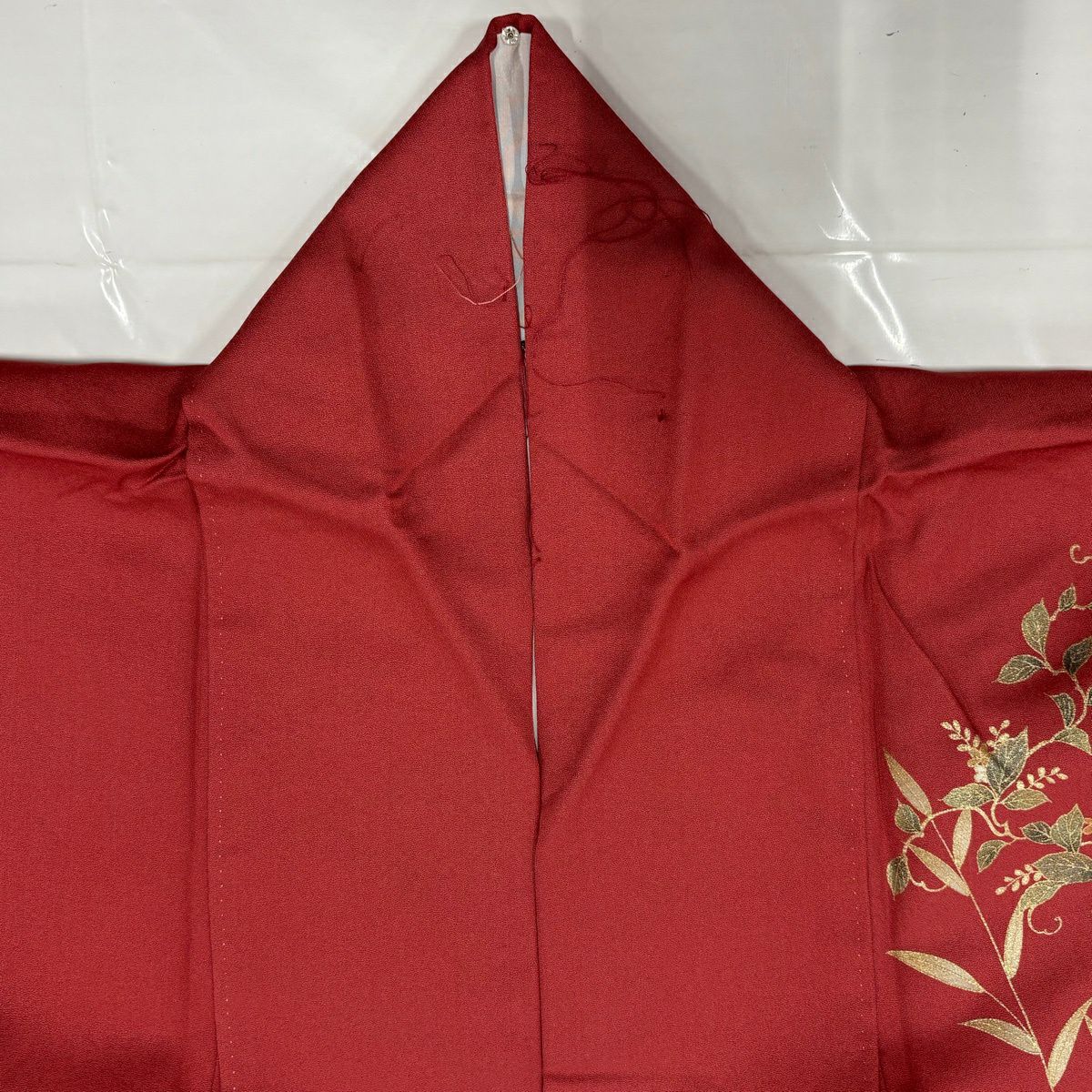 付下 身長163.5cm 袖長68cm L 雙層 草花紋紋 螺鈿 金銀彩 茜 純蠶絲 秀品級