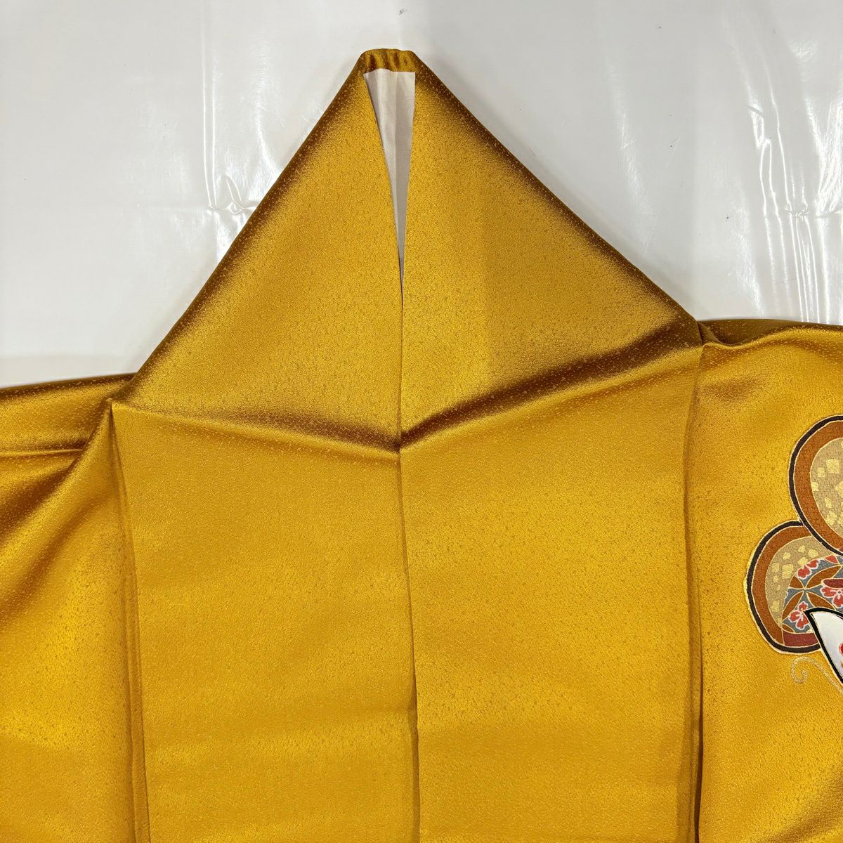 【美品】振袖禮服 身長164.5cm 袖長64.5cm M 雙層 蝶 梅花 金絲 金銀彩 山吹茶 純蠶絲 秀品級