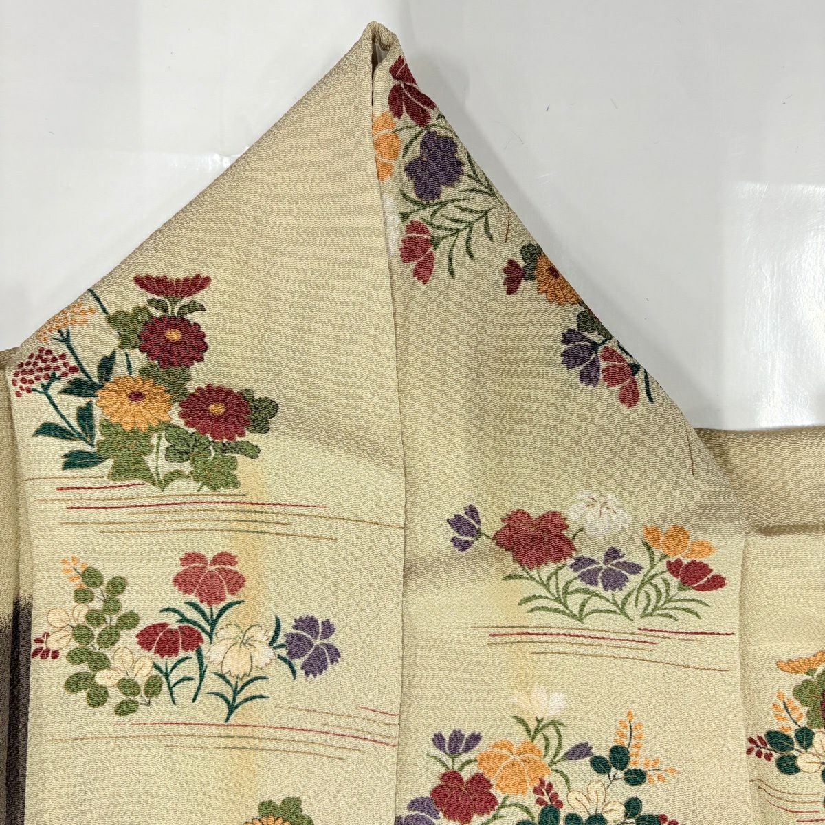 訪問服 身長160.5cm 袖長67cm M 雙層 花井幸子 落款あり 雲文 草花紋紋 金彩裝飾 灰茶 純蠶絲 秀品級