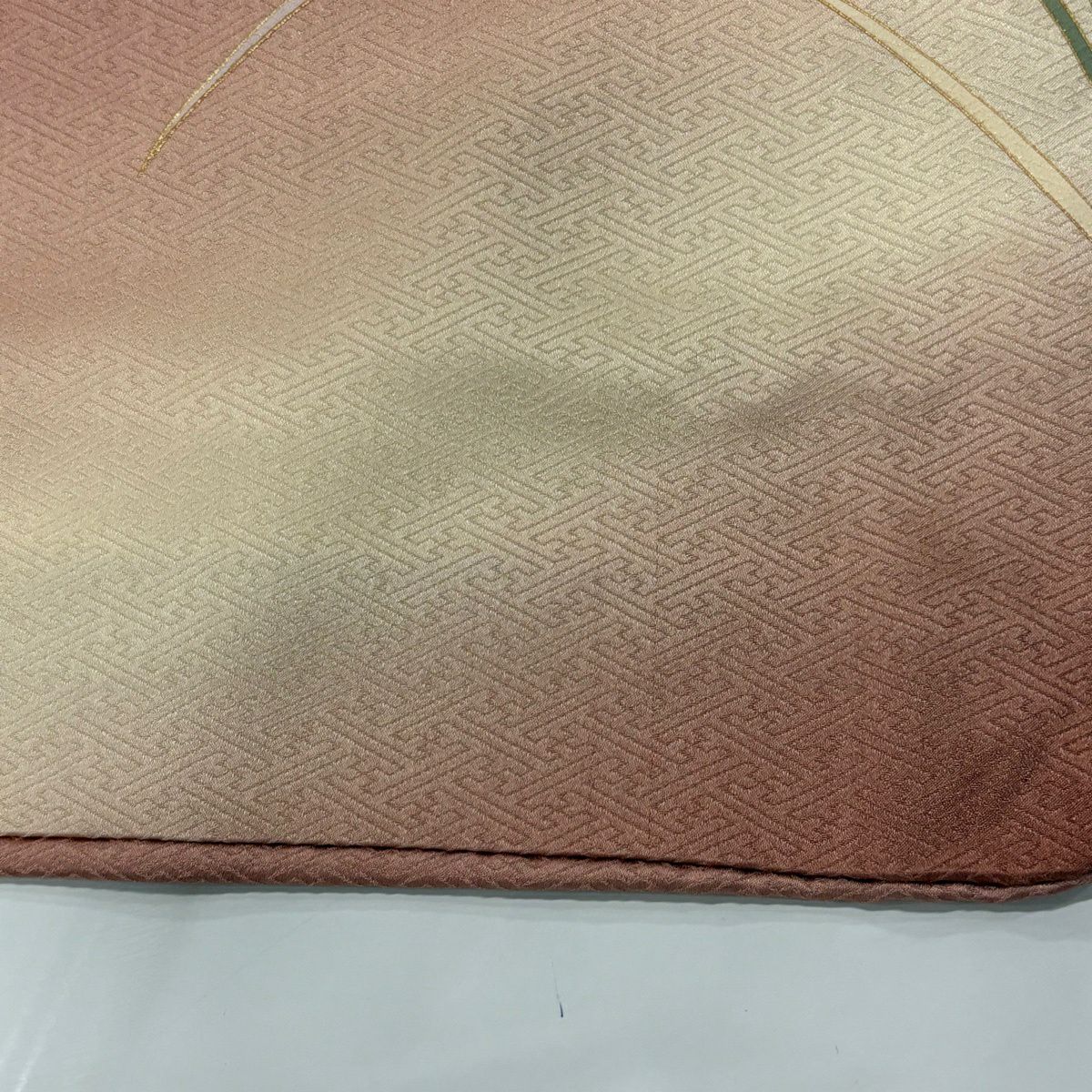 訪問服 身長165cm 袖長67cm M 雙層 枝花 菊花 金彩裝飾 漸層 粉紅 純蠶絲 優品級