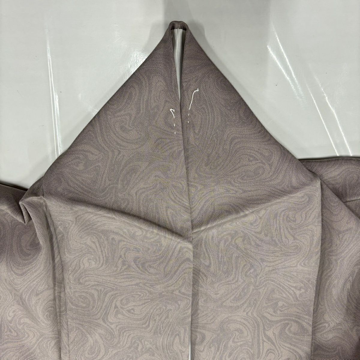 【美品】 小紋 身長161.5cm 袖長65cm M 雙層 墨流 灰紫 純蠶絲 秀品級