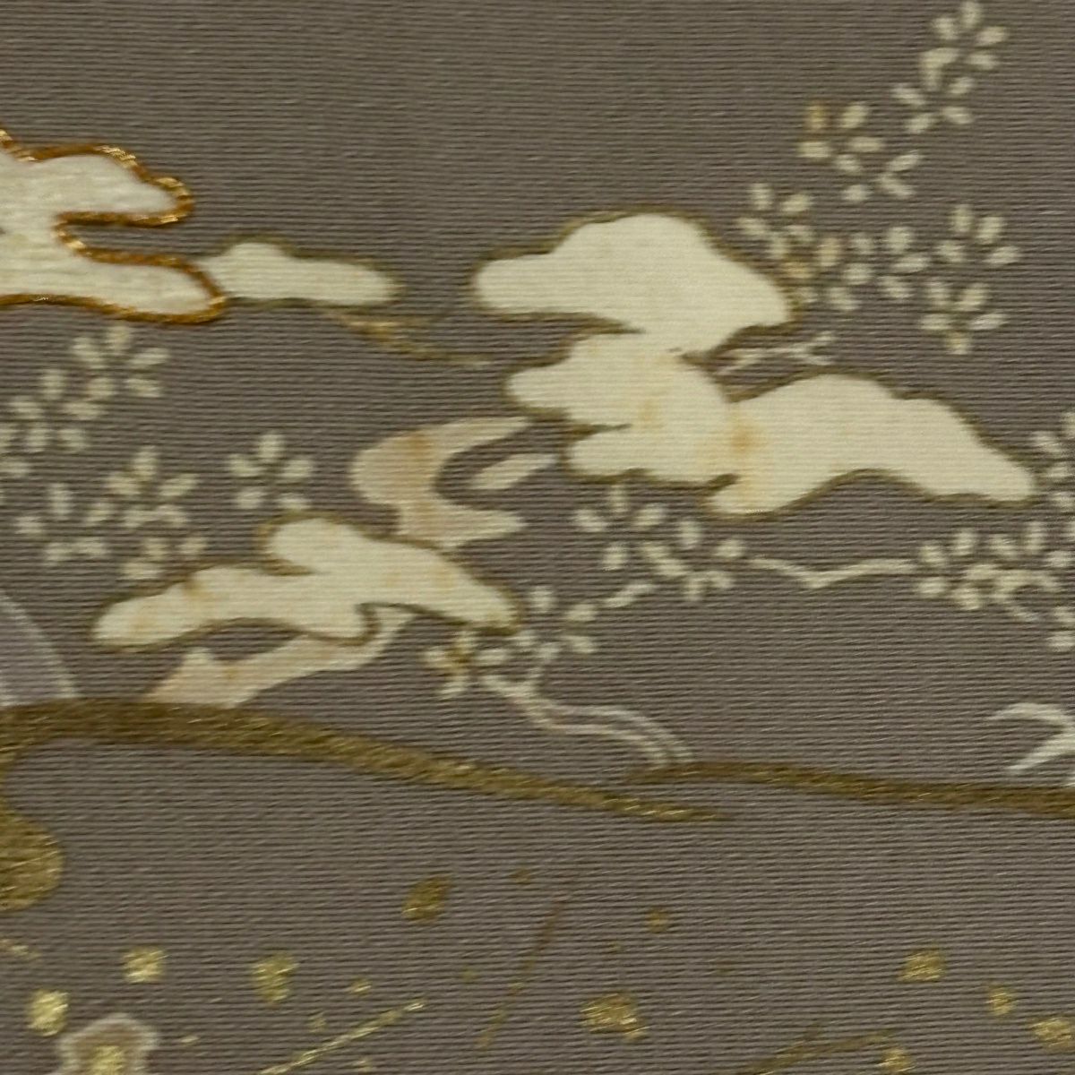 付下 身長153.5cm 袖長63.5cm S 雙層 松樹竹子梅花 霞 金銀彩 金絲 灰茶 純蠶絲 優品級