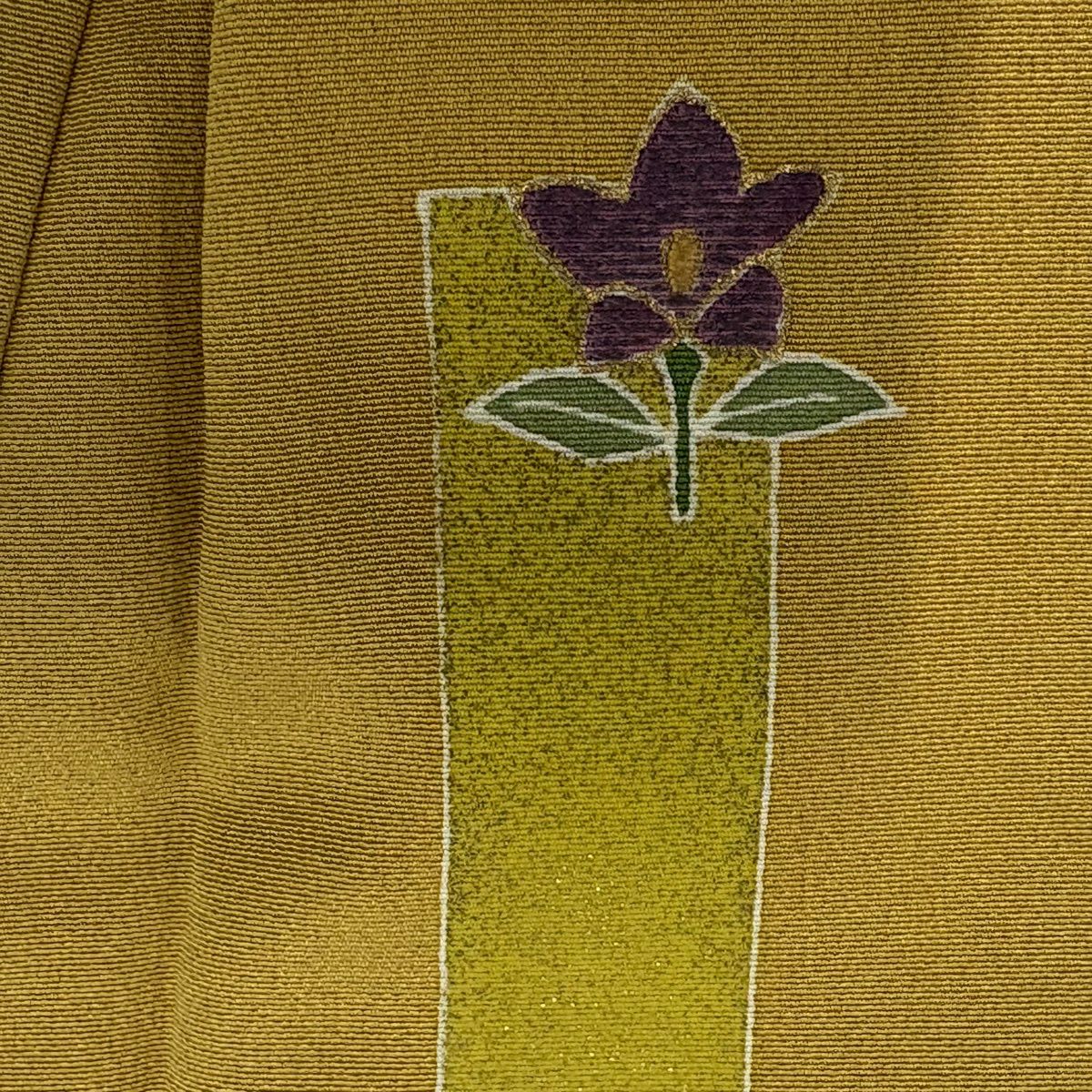 付下 身長153cm 袖長64cm M 雙層 松樹 菊花 刺繡 金彩裝飾 芥末色 純蠶絲 優品級 一個紋