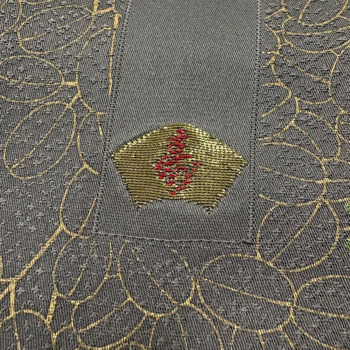 【美品】訪問服 身長162cm 袖長67.5cm L 雙層 萩 金銀彩 小豆 純蠶絲 秀品級