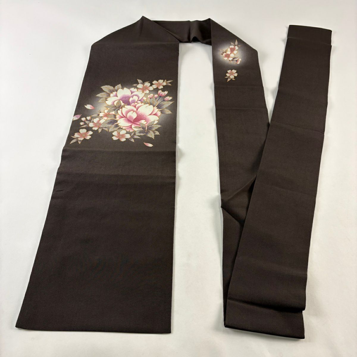 【美品】名古屋帶 秀品級 櫻花 絞織 焦茶 純蠶絲