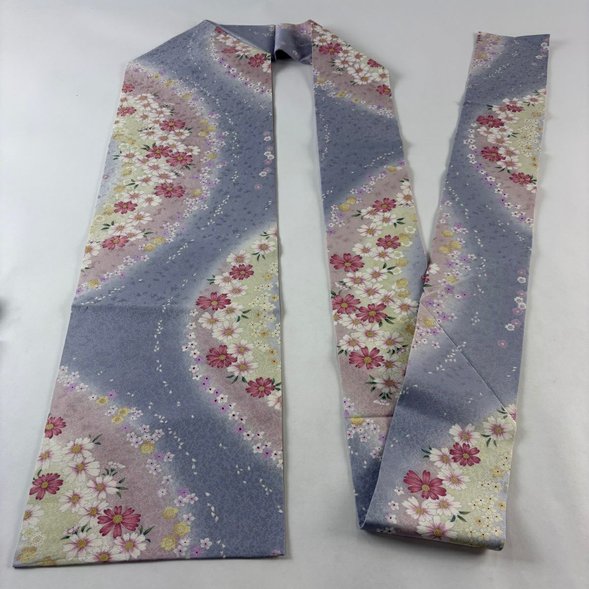 【美品】名古屋帶 秀品級 草花紋 灰紫 純蠶絲